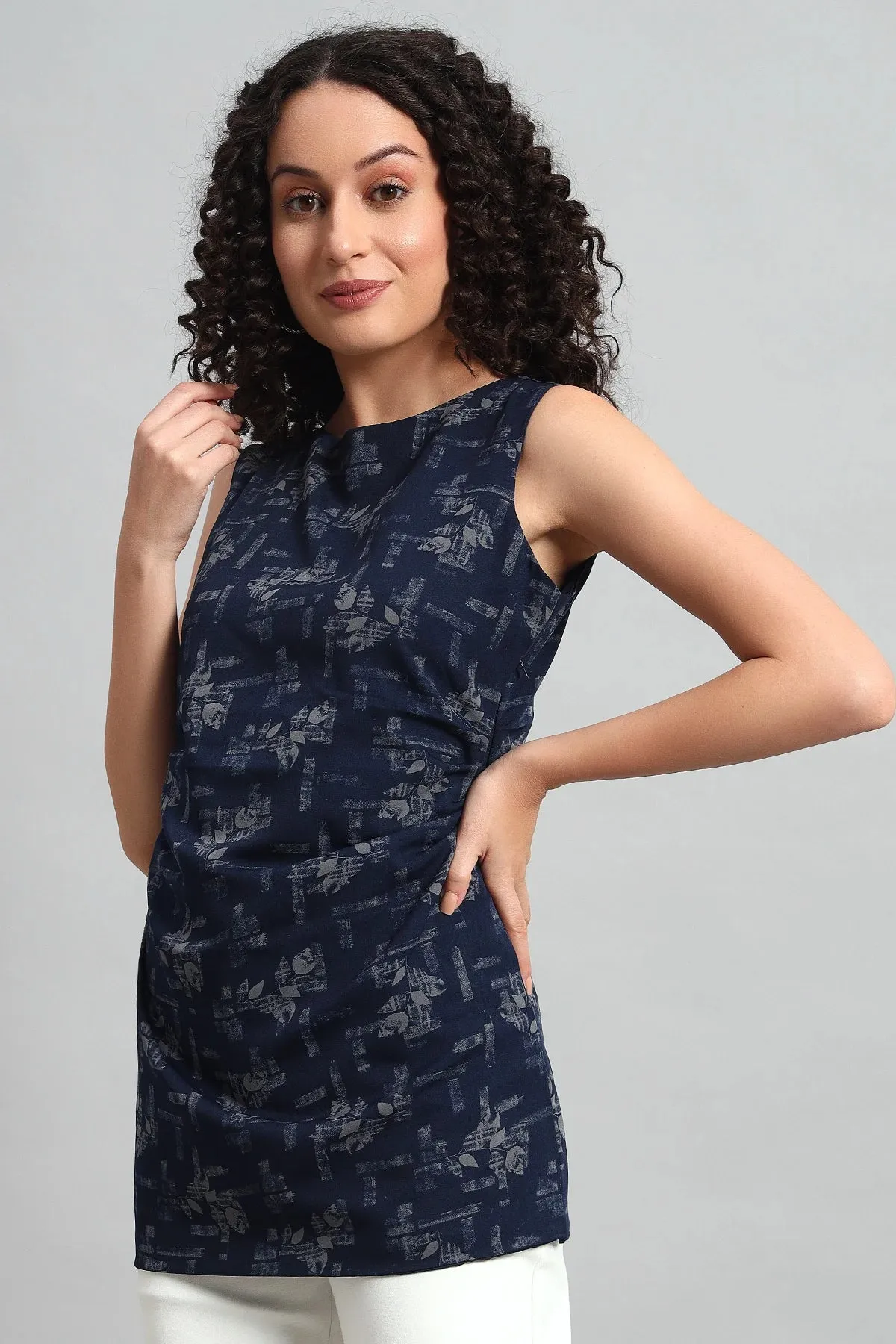 Rouching Crepe Tunic Top