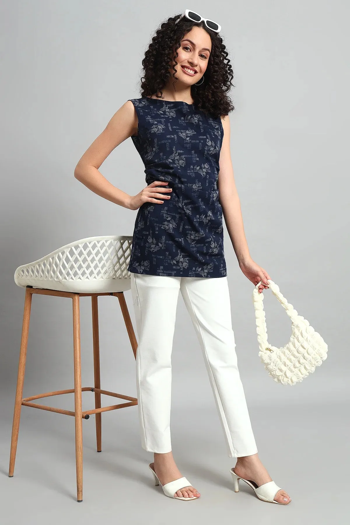 Rouching Crepe Tunic Top