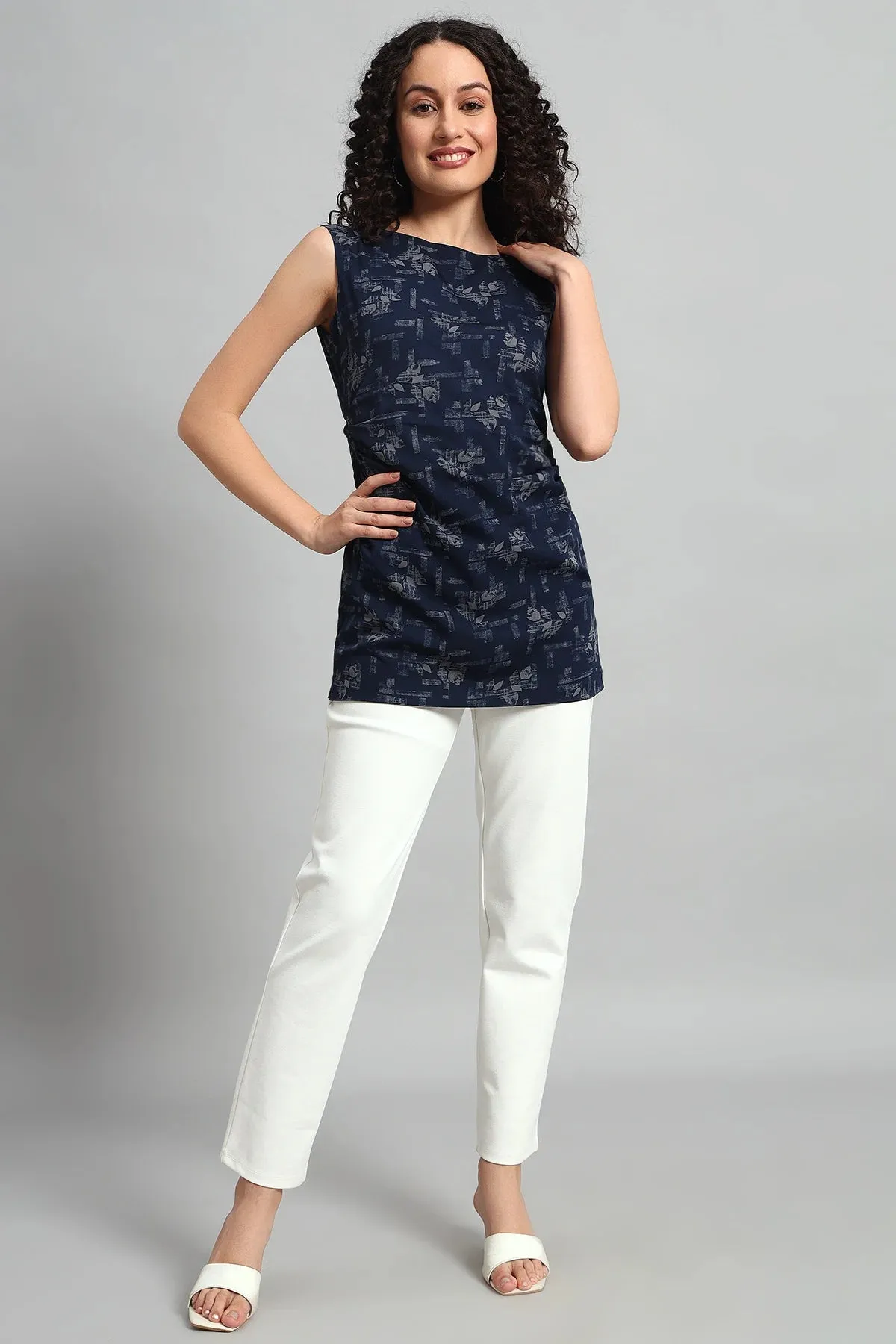Rouching Crepe Tunic Top