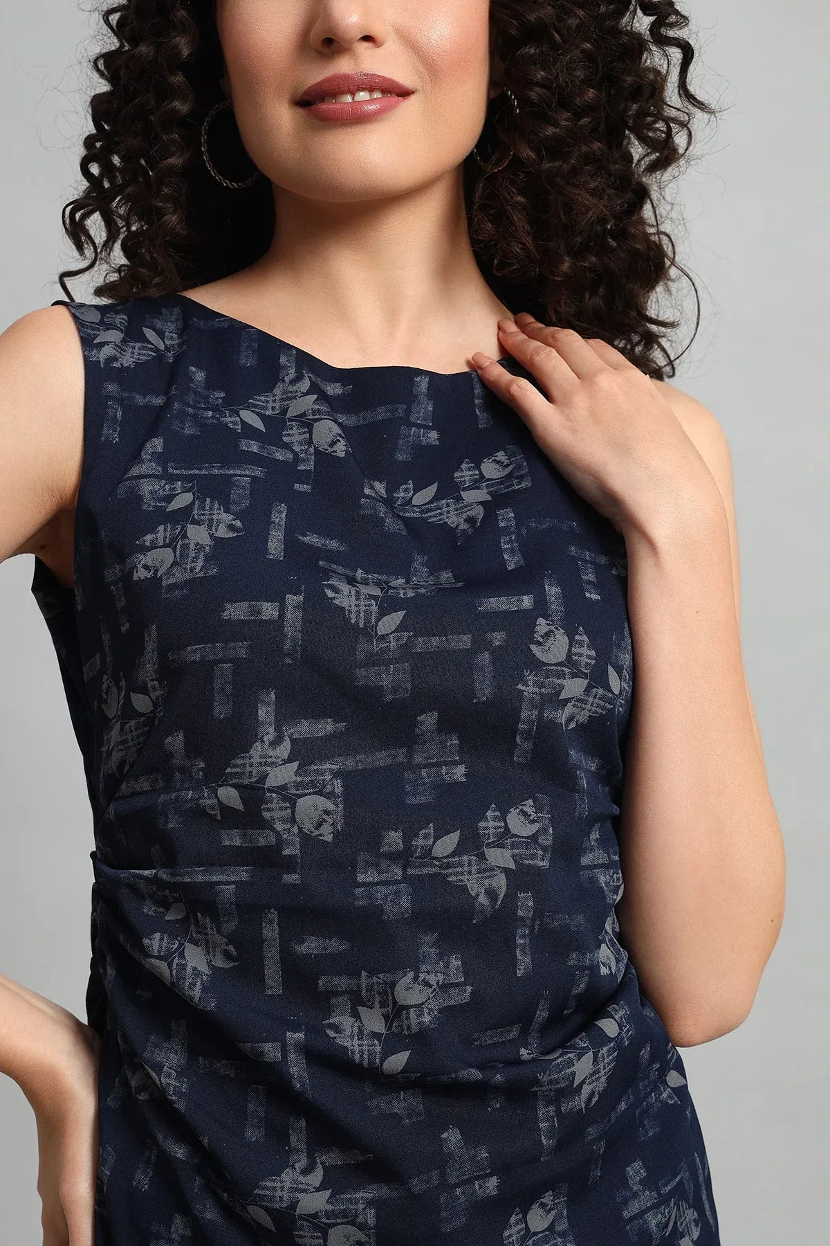 Rouching Crepe Tunic Top