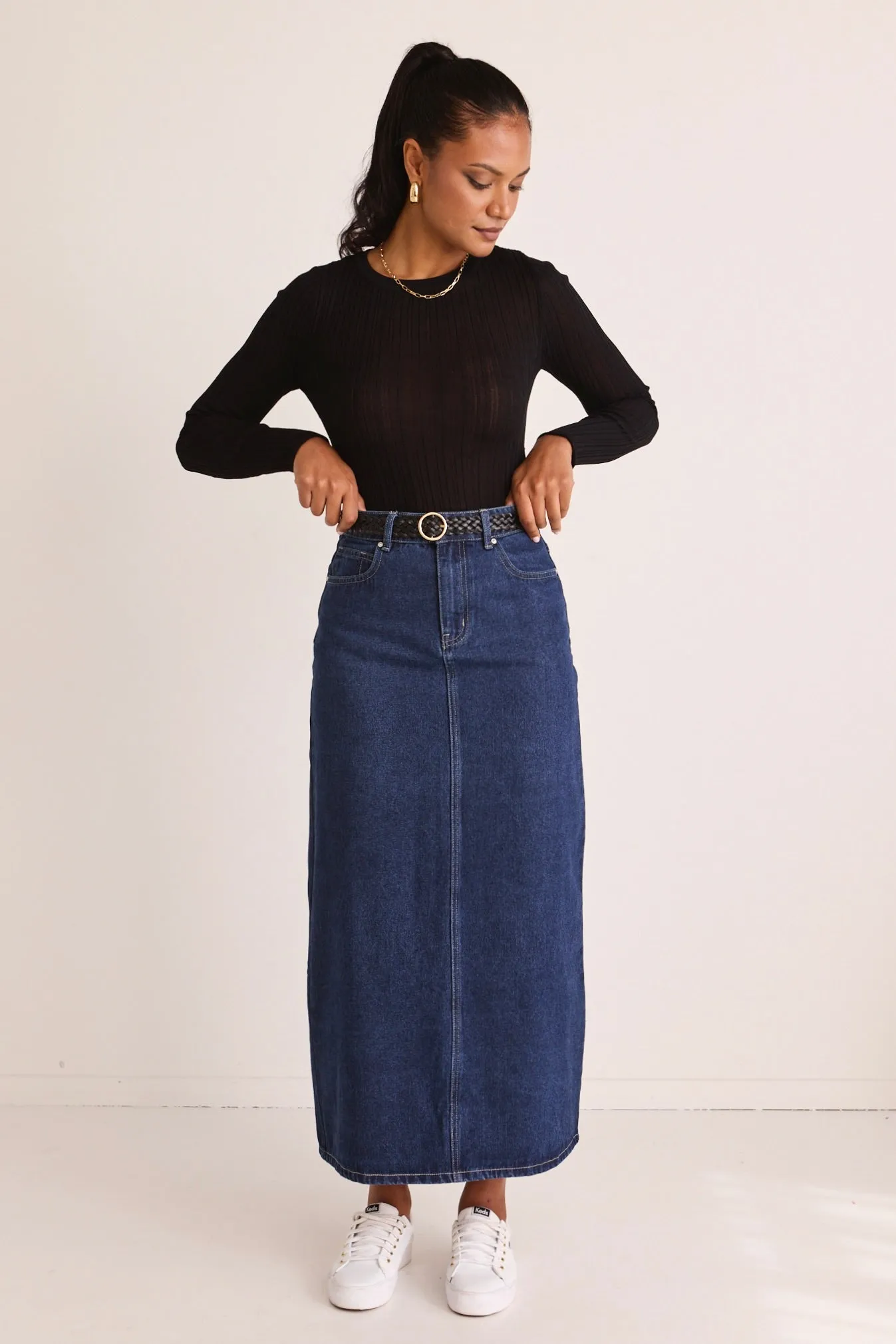 Rouge Dark Blue Denim Midi Skirt