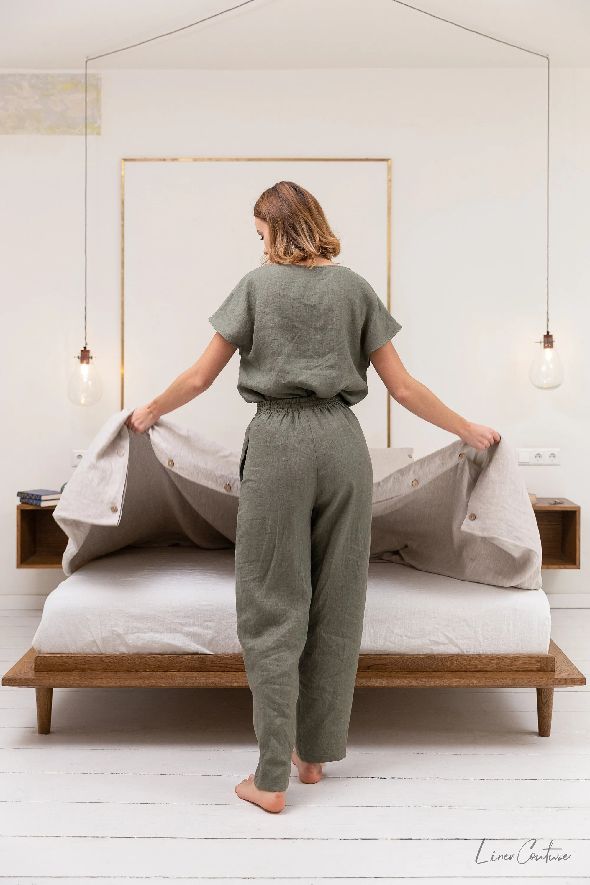 Safari Green 100% European Linen Pajama Set – Naturally Elegant, Effortlessly Relaxed