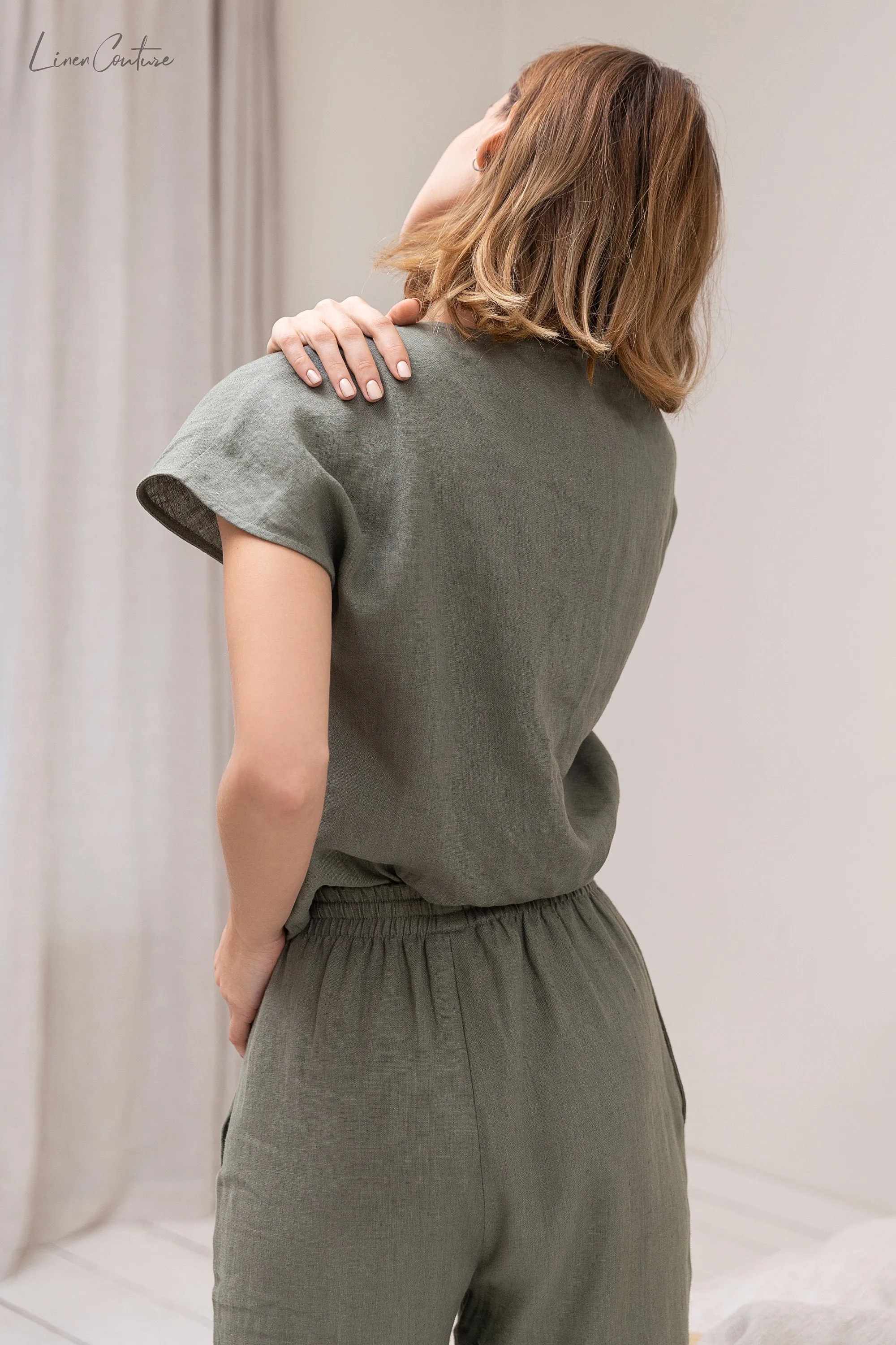 Safari Green 100% European Linen Pajama Set – Naturally Elegant, Effortlessly Relaxed