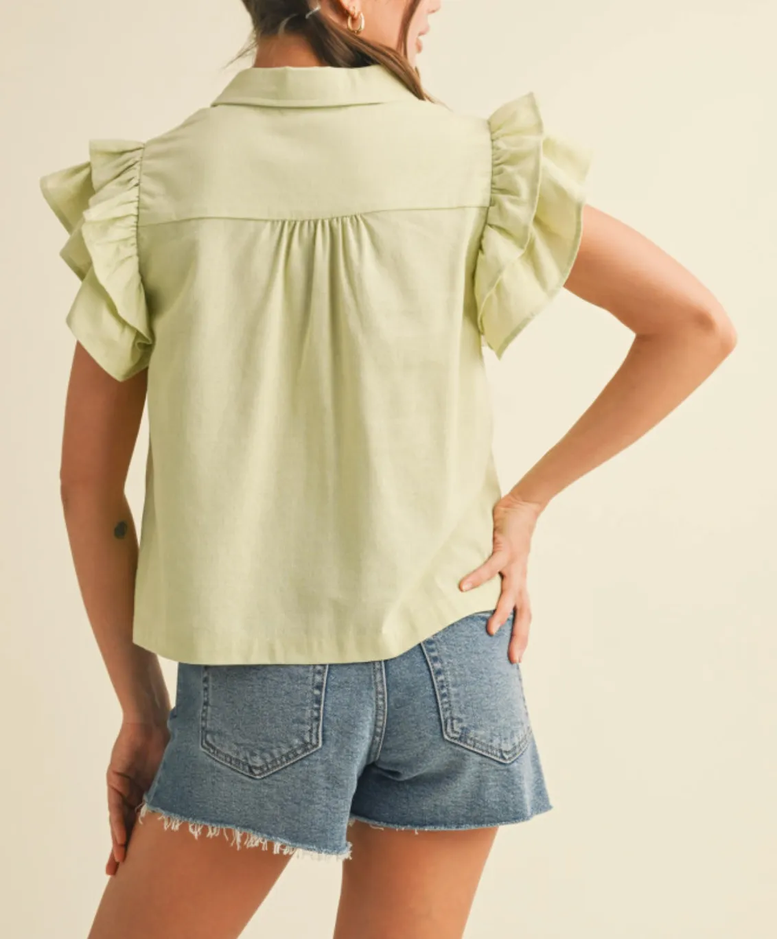 Sara Sage Embroidered Top