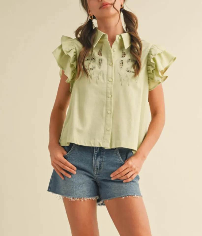 Sara Sage Embroidered Top