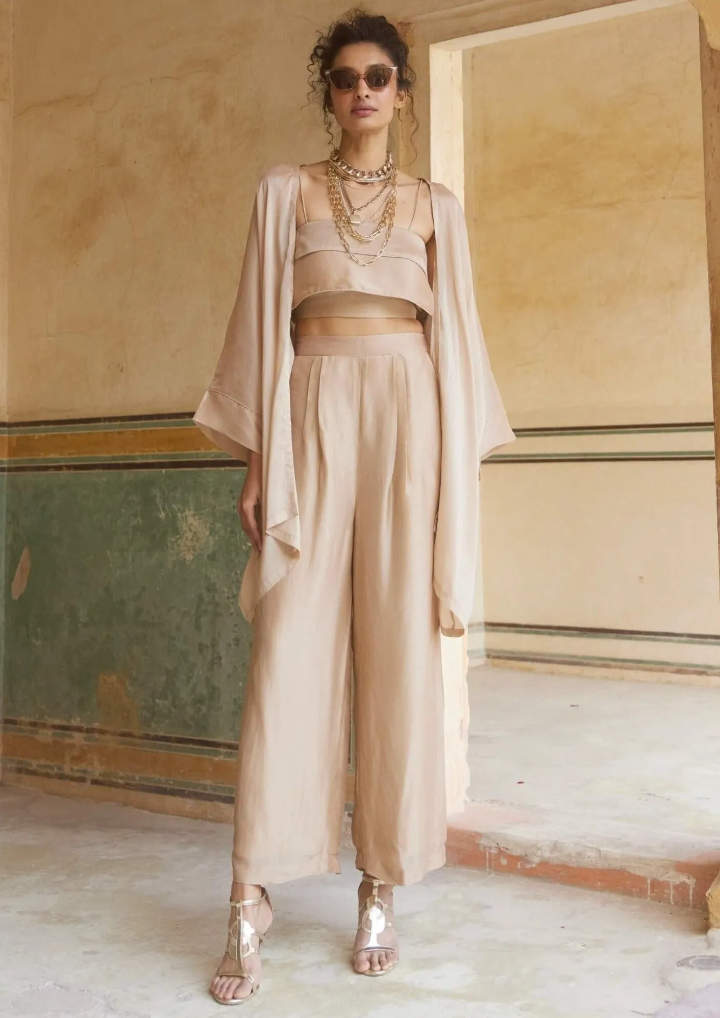 Shell pink jacket and trouser set