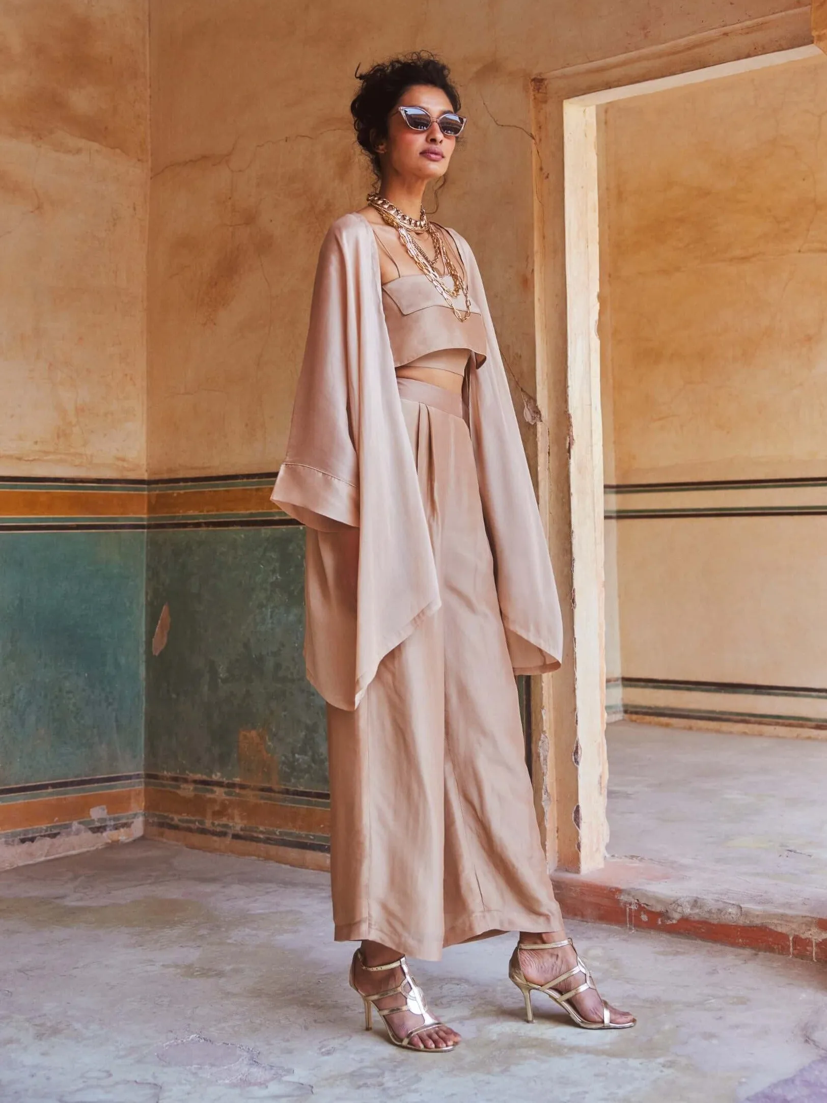 Shell pink jacket and trouser set