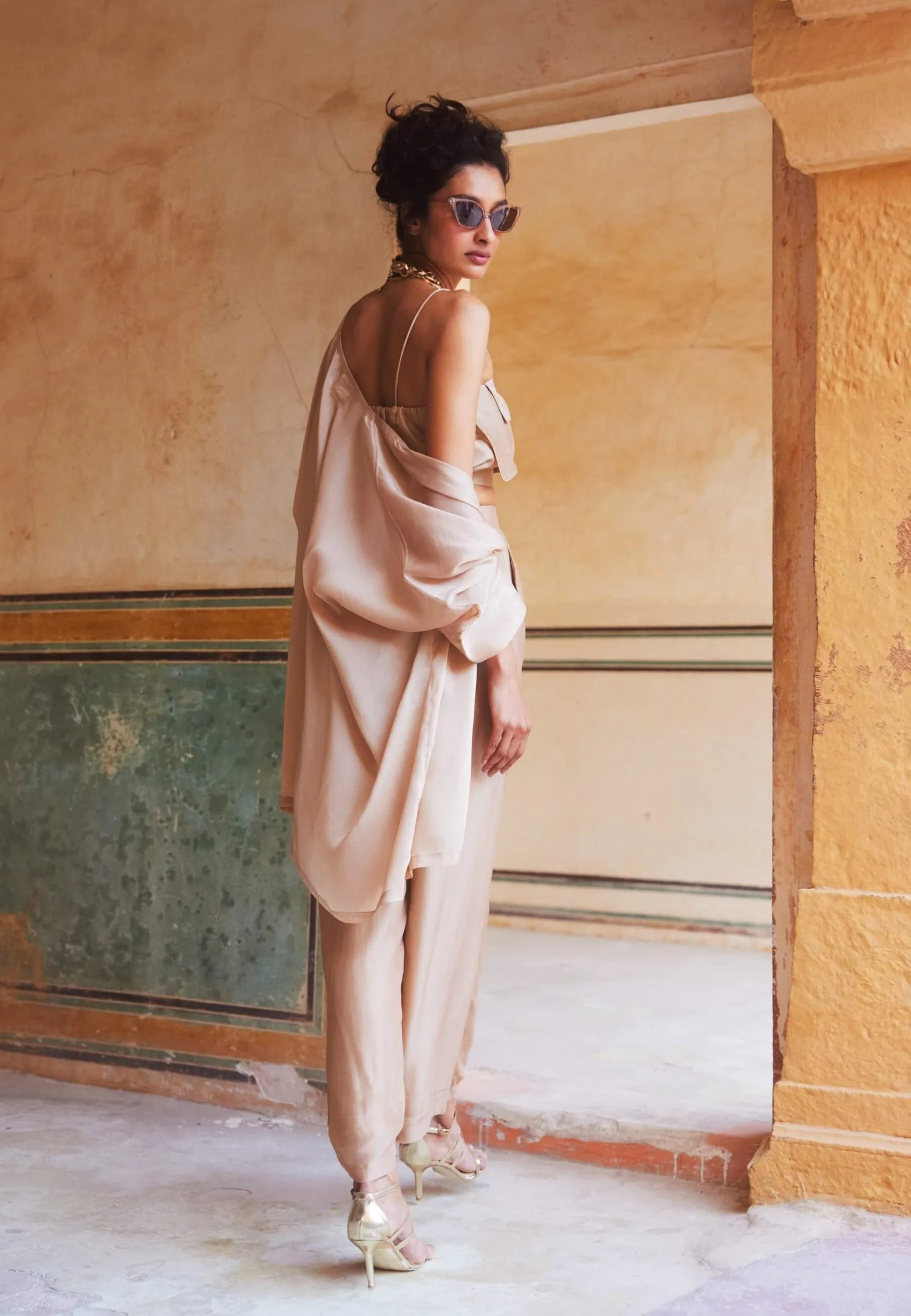 Shell pink jacket and trouser set
