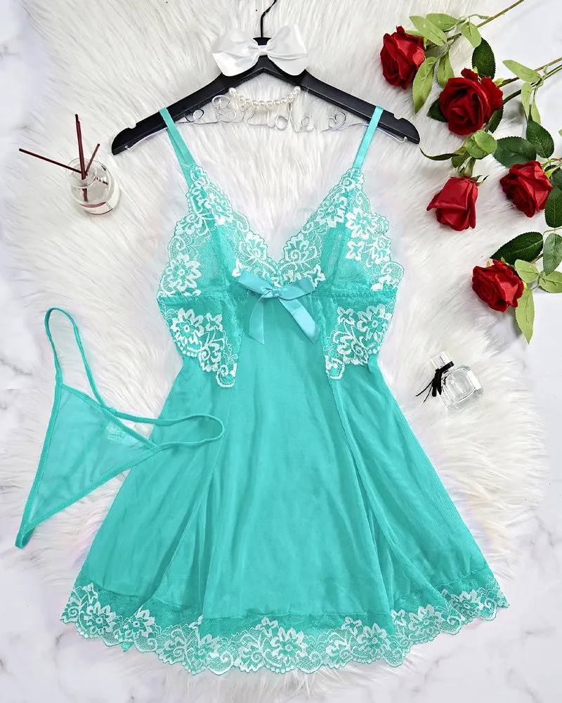 SheShape®Sexy Sheer Lace Nightgown with G-String