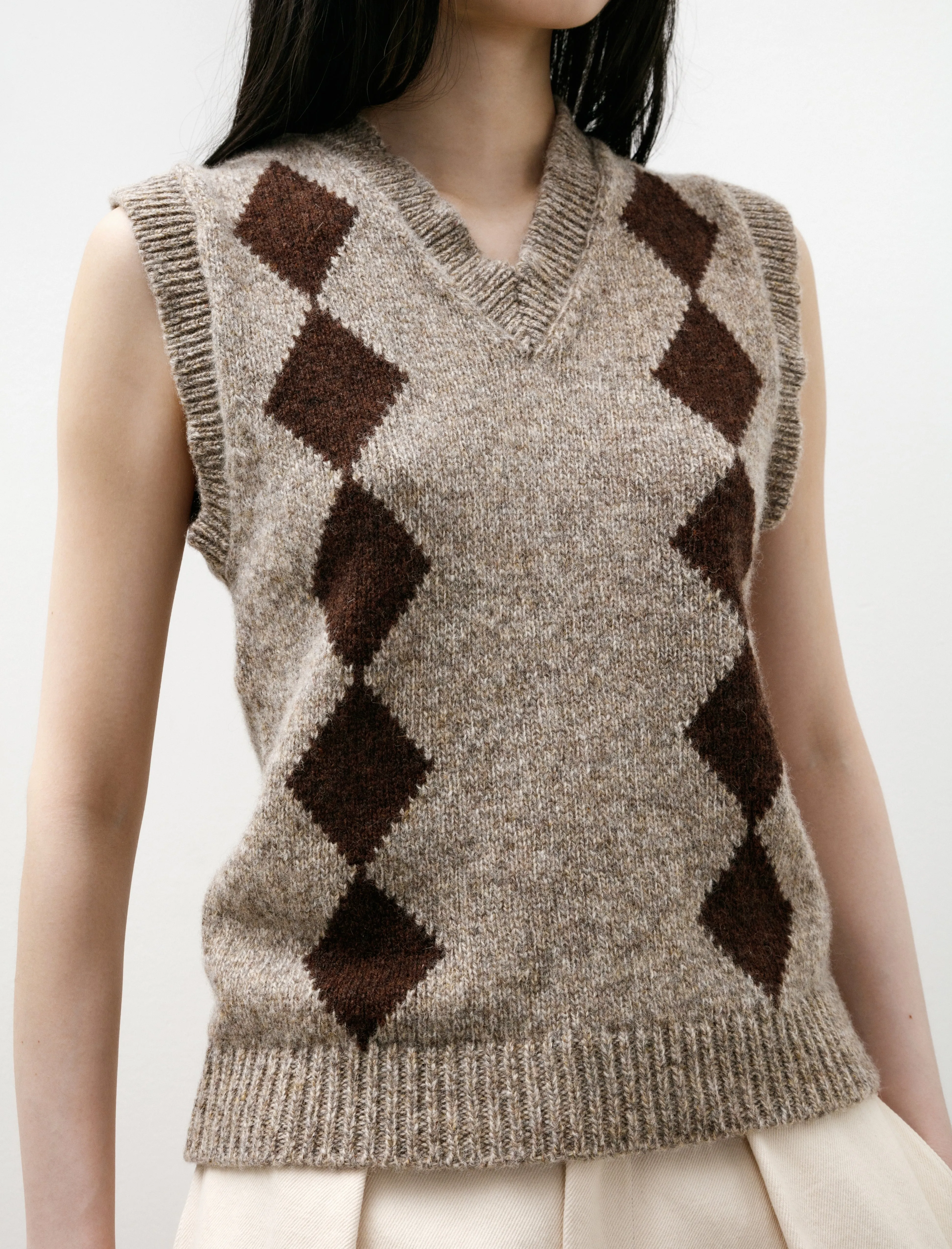 Shetland Argyle Tank Dark Beige & Dark Brown