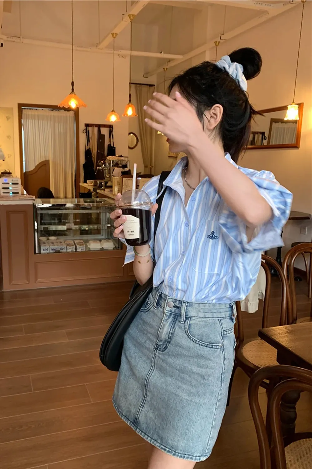 Short Sleeve Vertical Striped Blouse Shirts