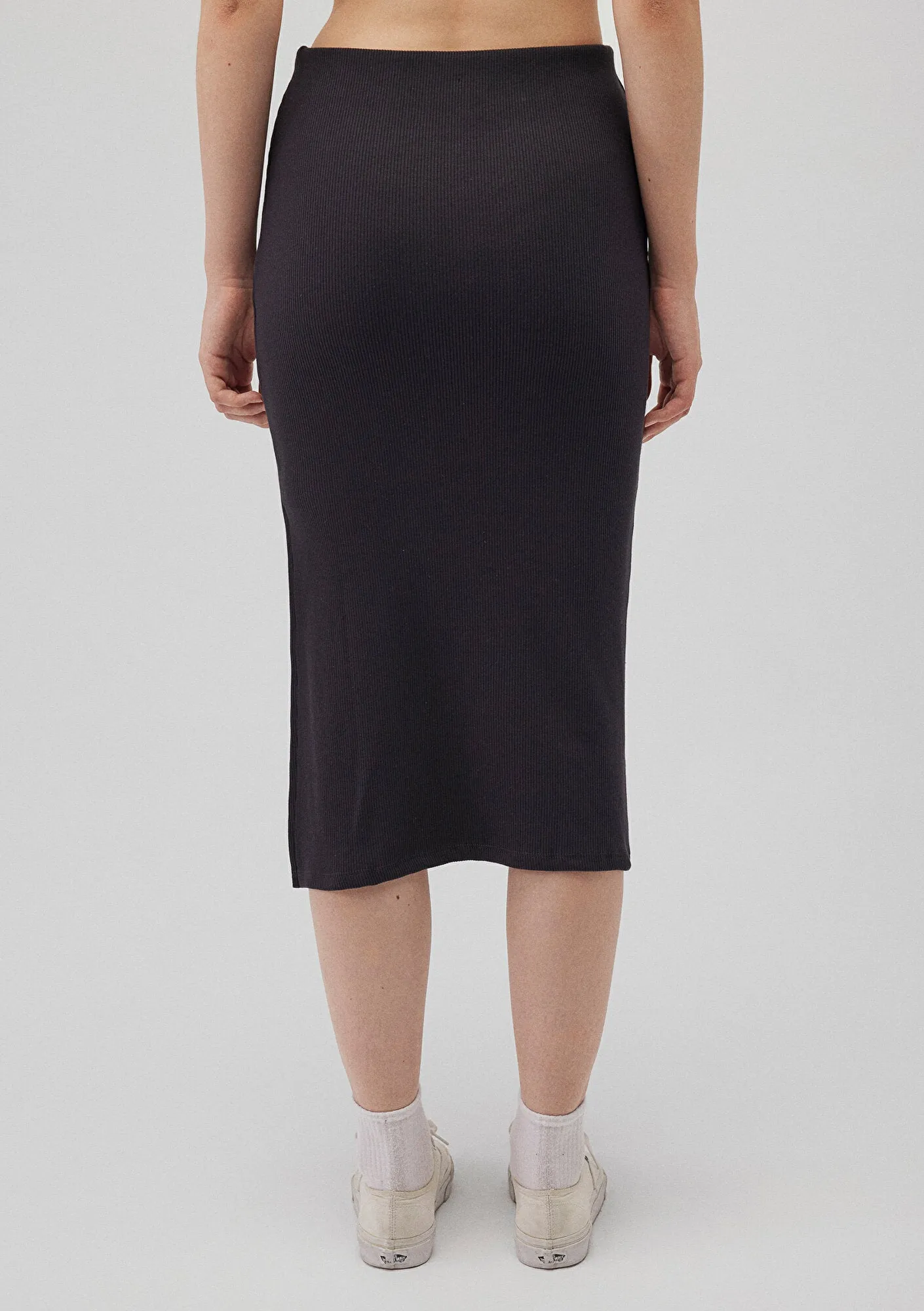 Side Slit Black Midi Skirt
