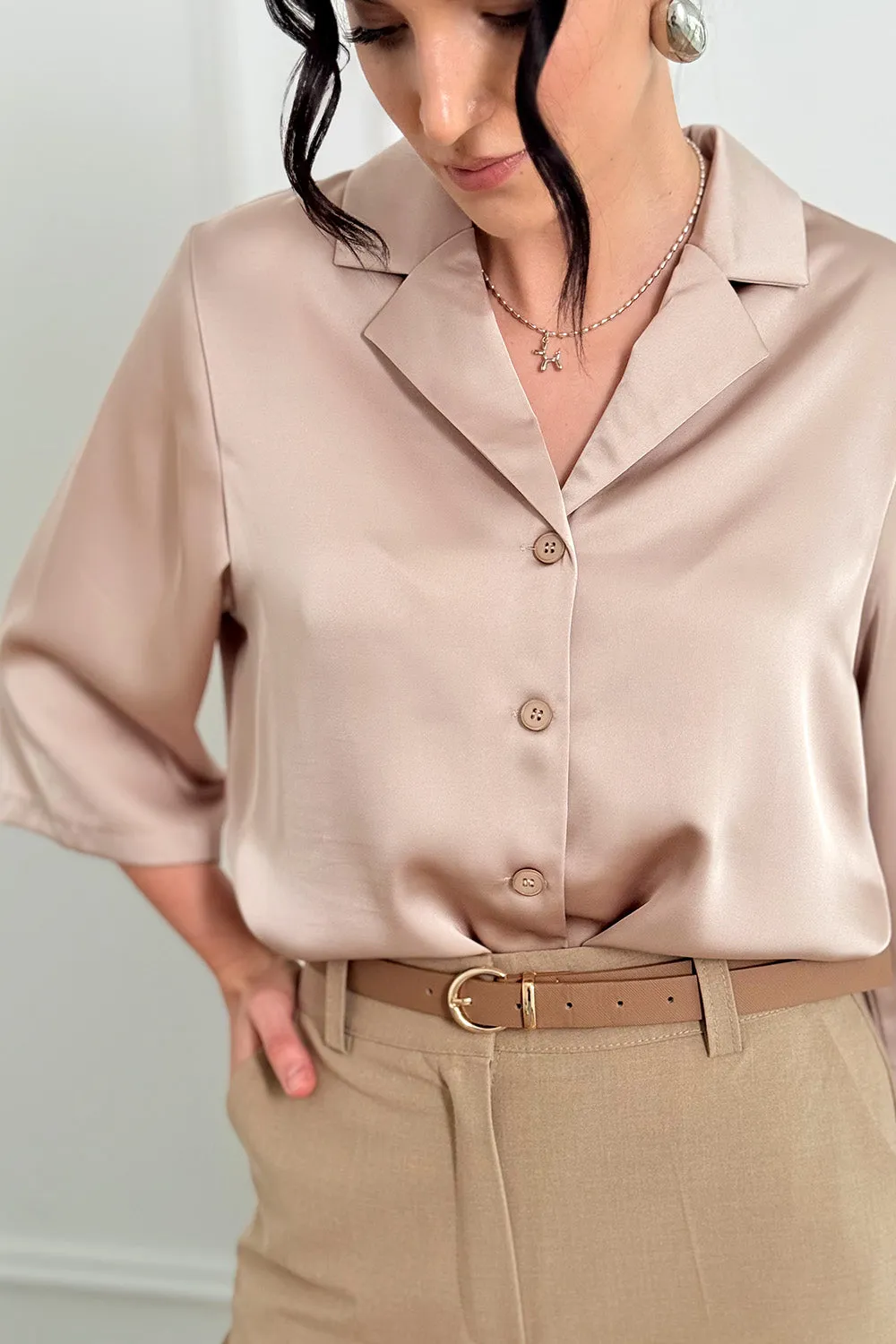 Silk shirt with jacket collar in the color "Mocha"