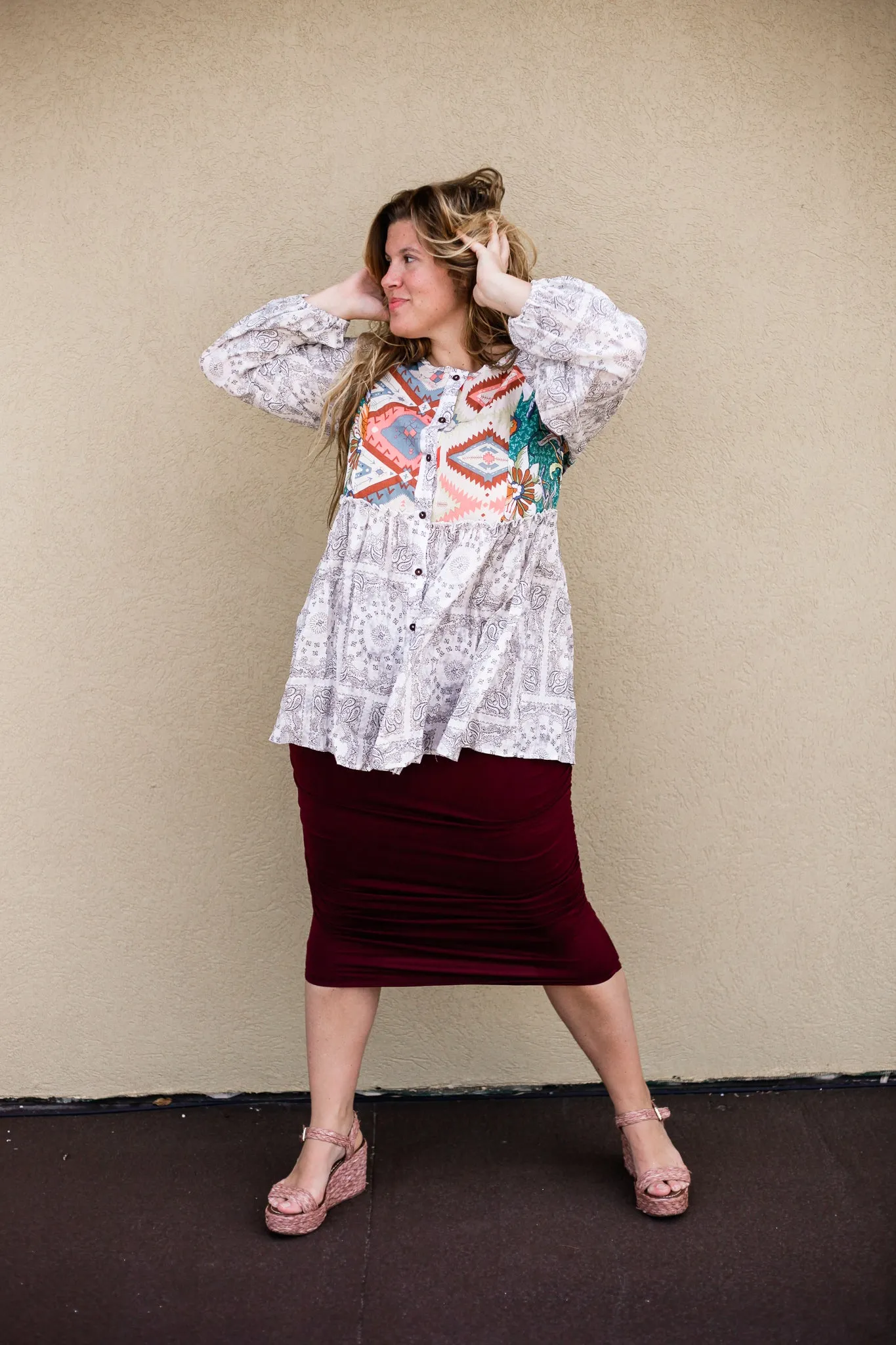So Basic Ruched Midi Skirt