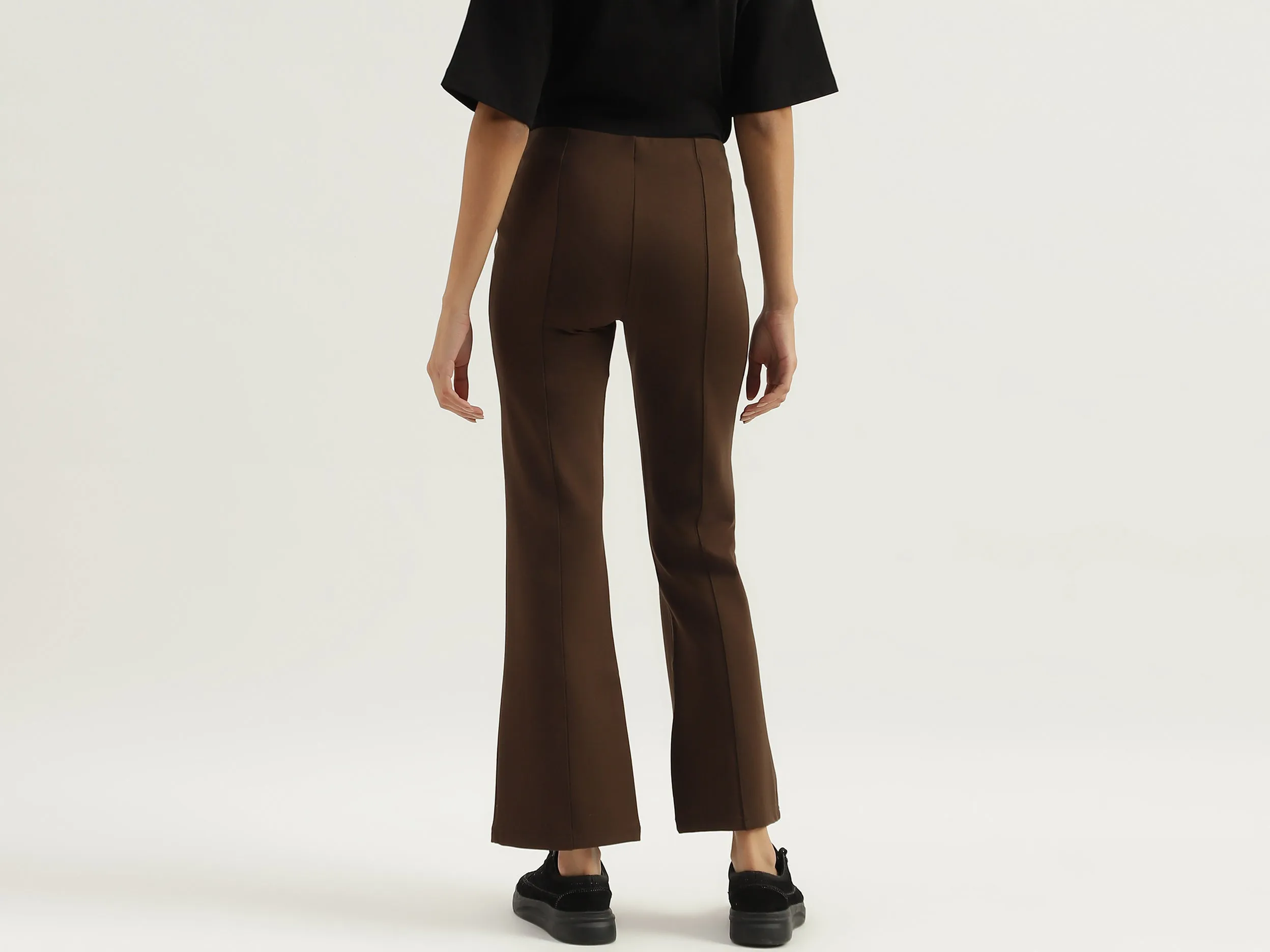 Solid High Waist Bootleg Trousers