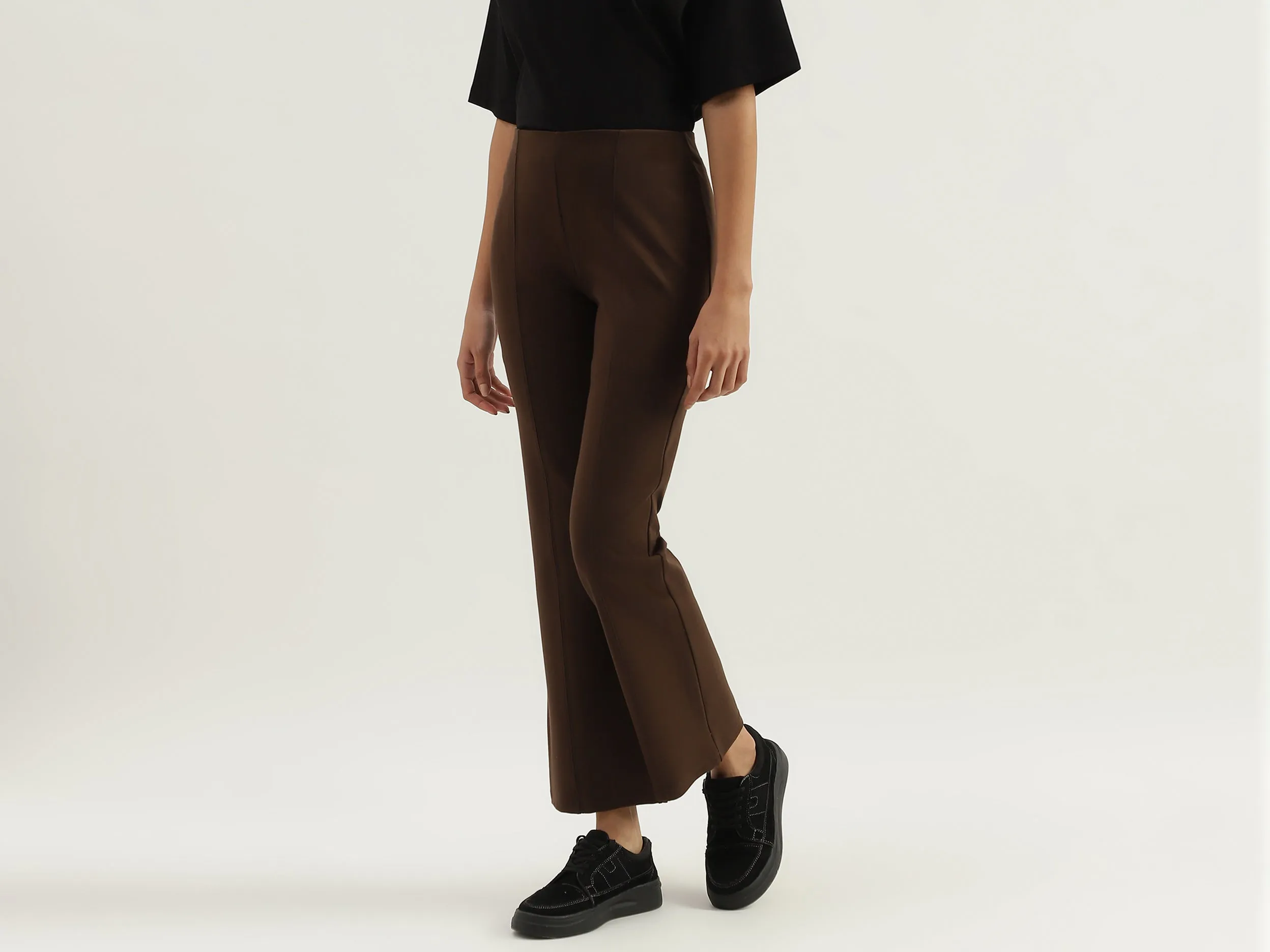 Solid High Waist Bootleg Trousers
