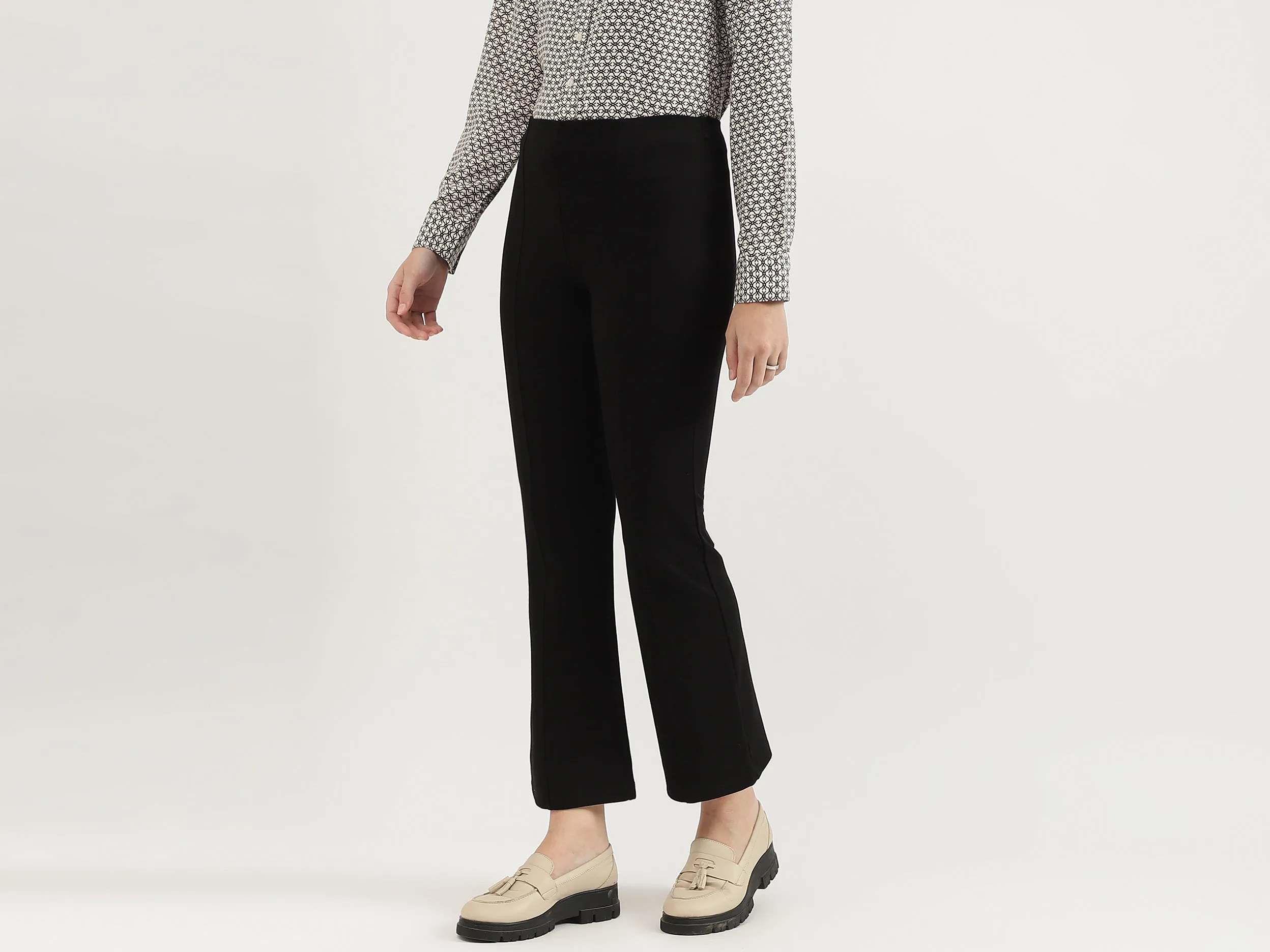 Solid High Waist Bootleg Trousers