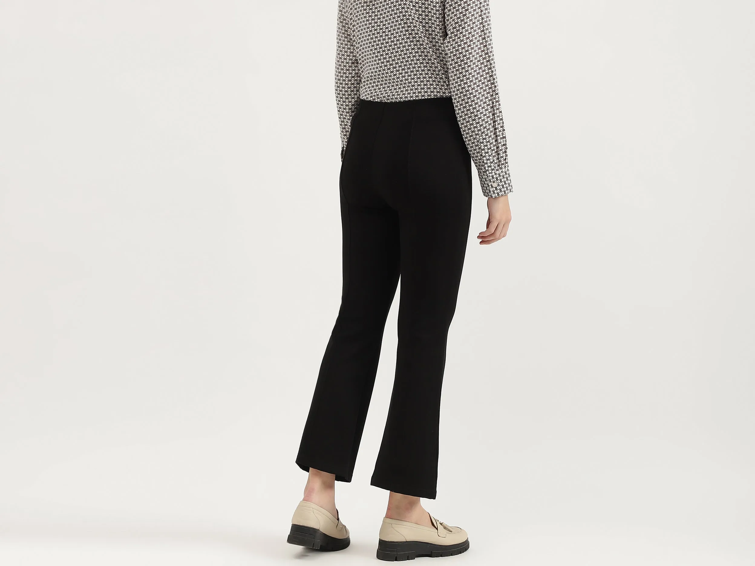 Solid High Waist Bootleg Trousers