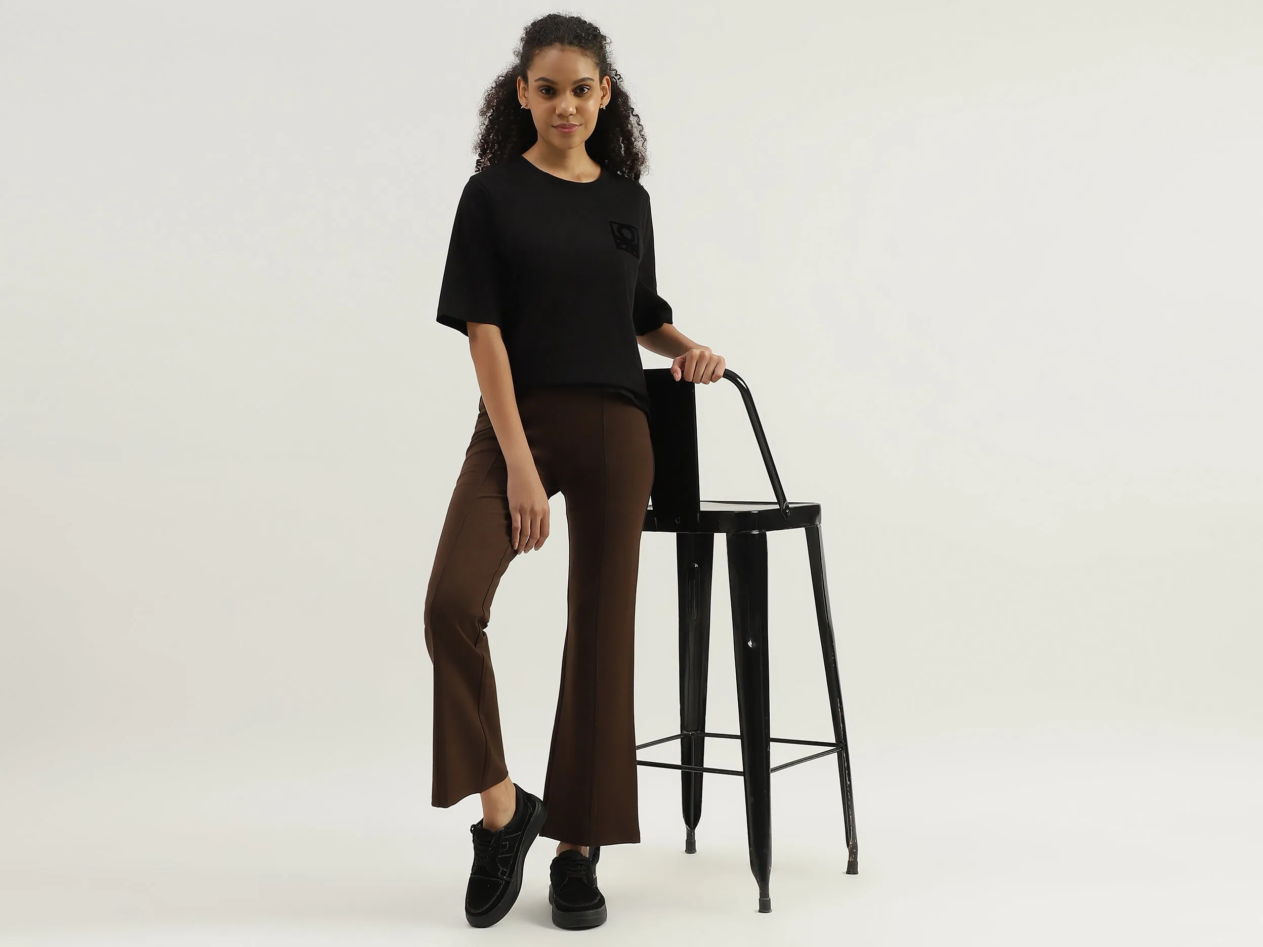 Solid High Waist Bootleg Trousers