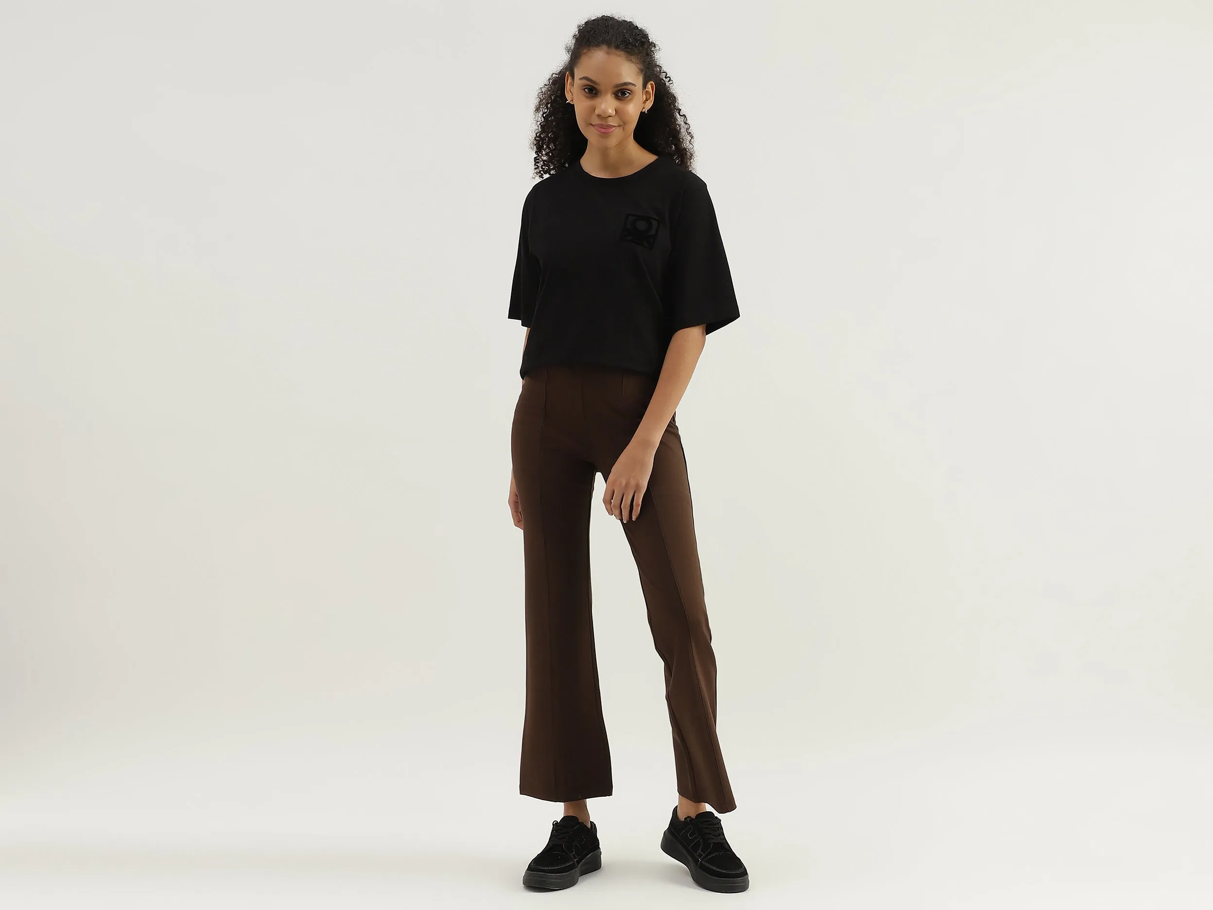 Solid High Waist Bootleg Trousers