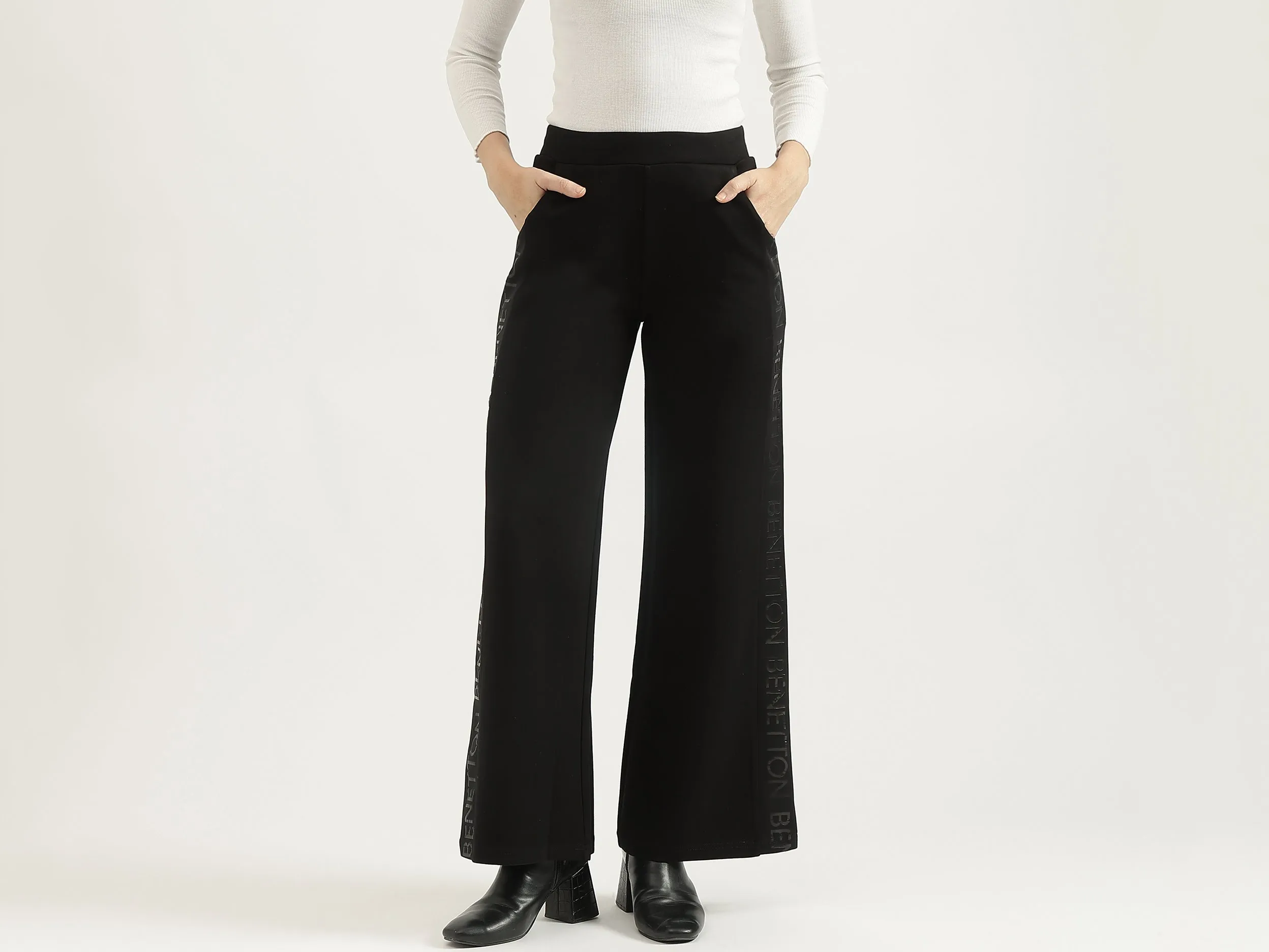 Solid Straight Fit Trousers
