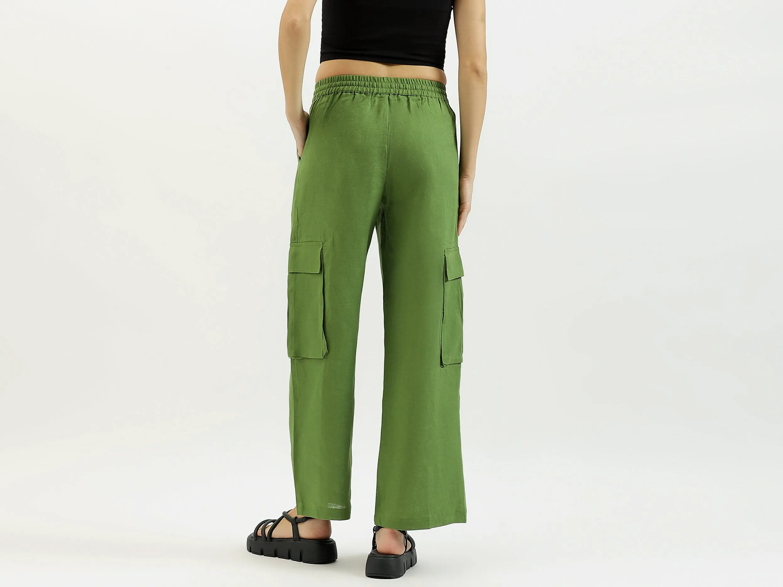 Solid Wide Leg Cargo Trousers