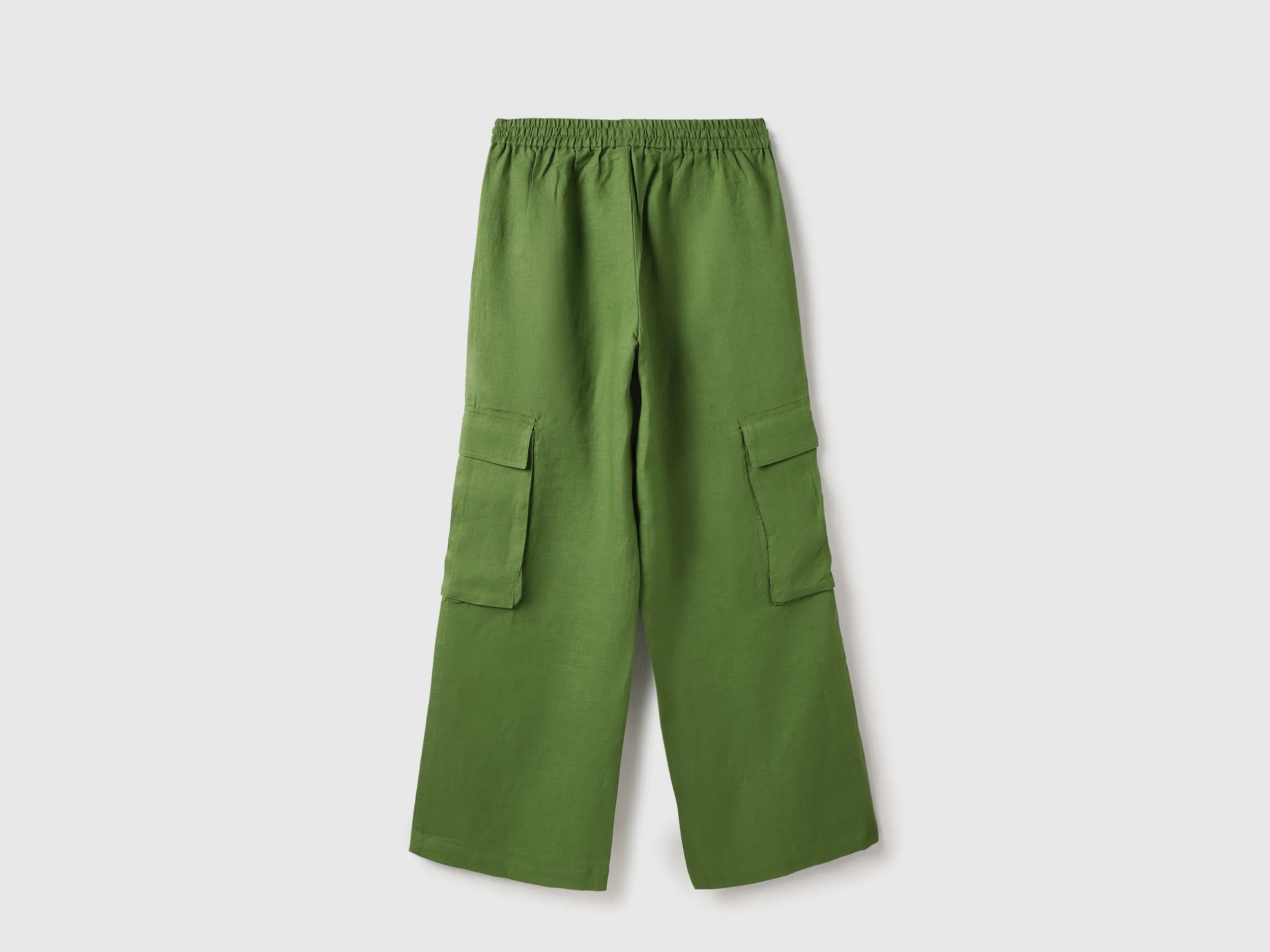 Solid Wide Leg Cargo Trousers