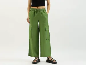 Solid Wide Leg Cargo Trousers