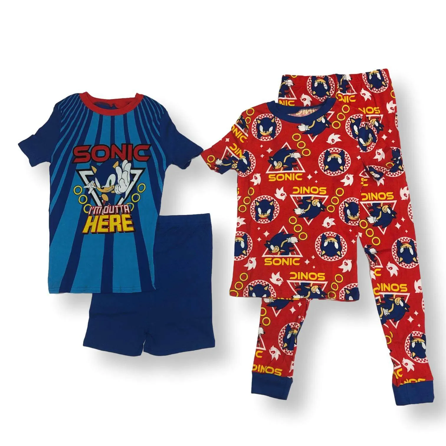Sonic the Hedgehog Cotton Pajamas for Boys Short Sleeve Kids PJs 4 Piece Set