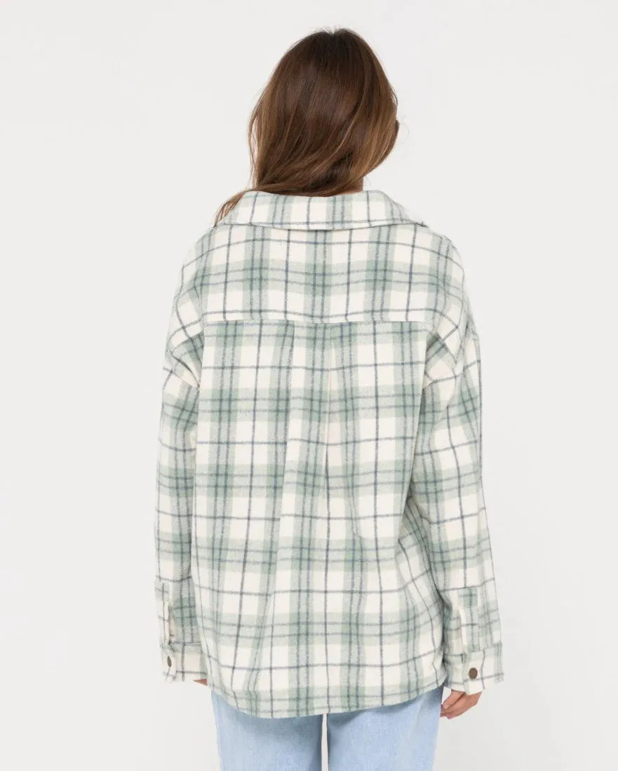 Stemming Long Sleeve Plaid Over Shirt - Faded Pistachio