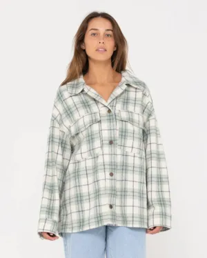 Stemming Long Sleeve Plaid Over Shirt - Faded Pistachio