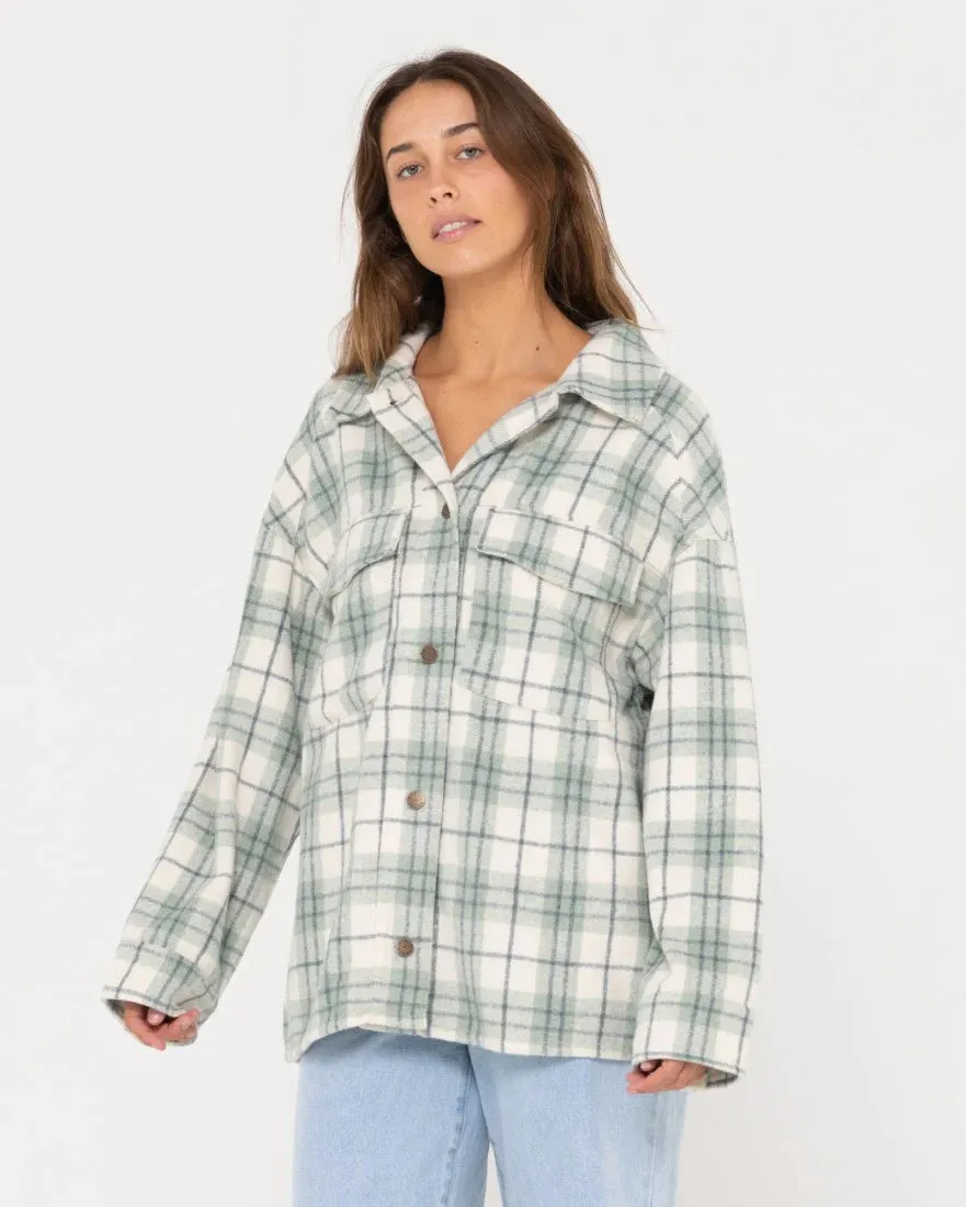 Stemming Long Sleeve Plaid Over Shirt - Faded Pistachio