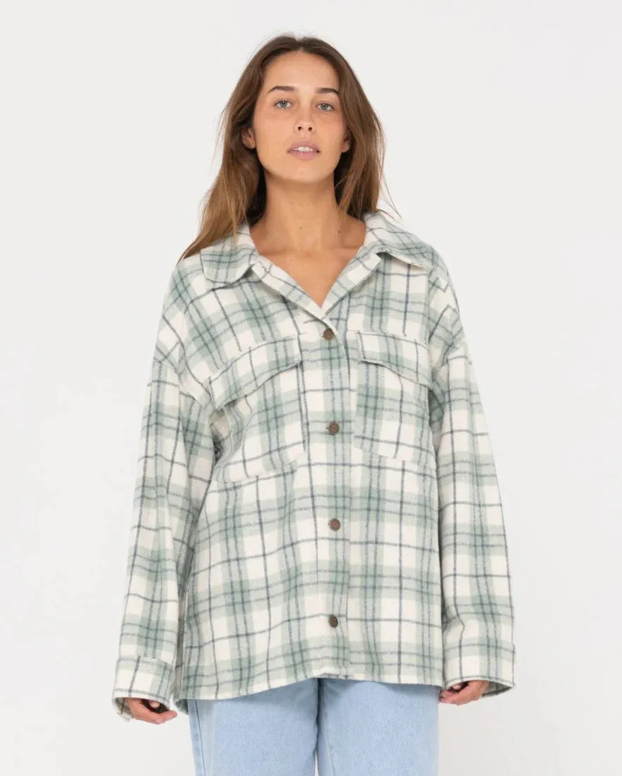 Stemming Long Sleeve Plaid Over Shirt - Faded Pistachio