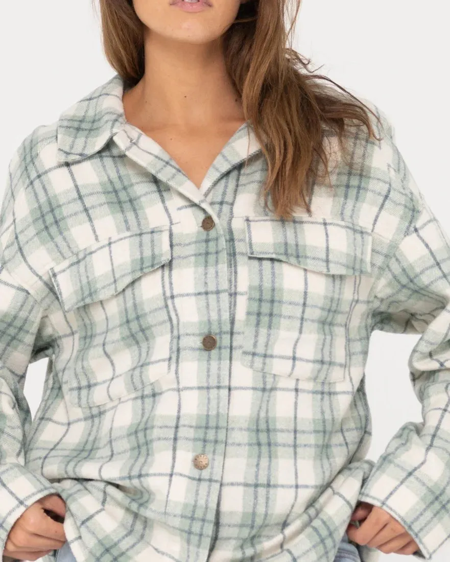 Stemming Long Sleeve Plaid Over Shirt - Faded Pistachio