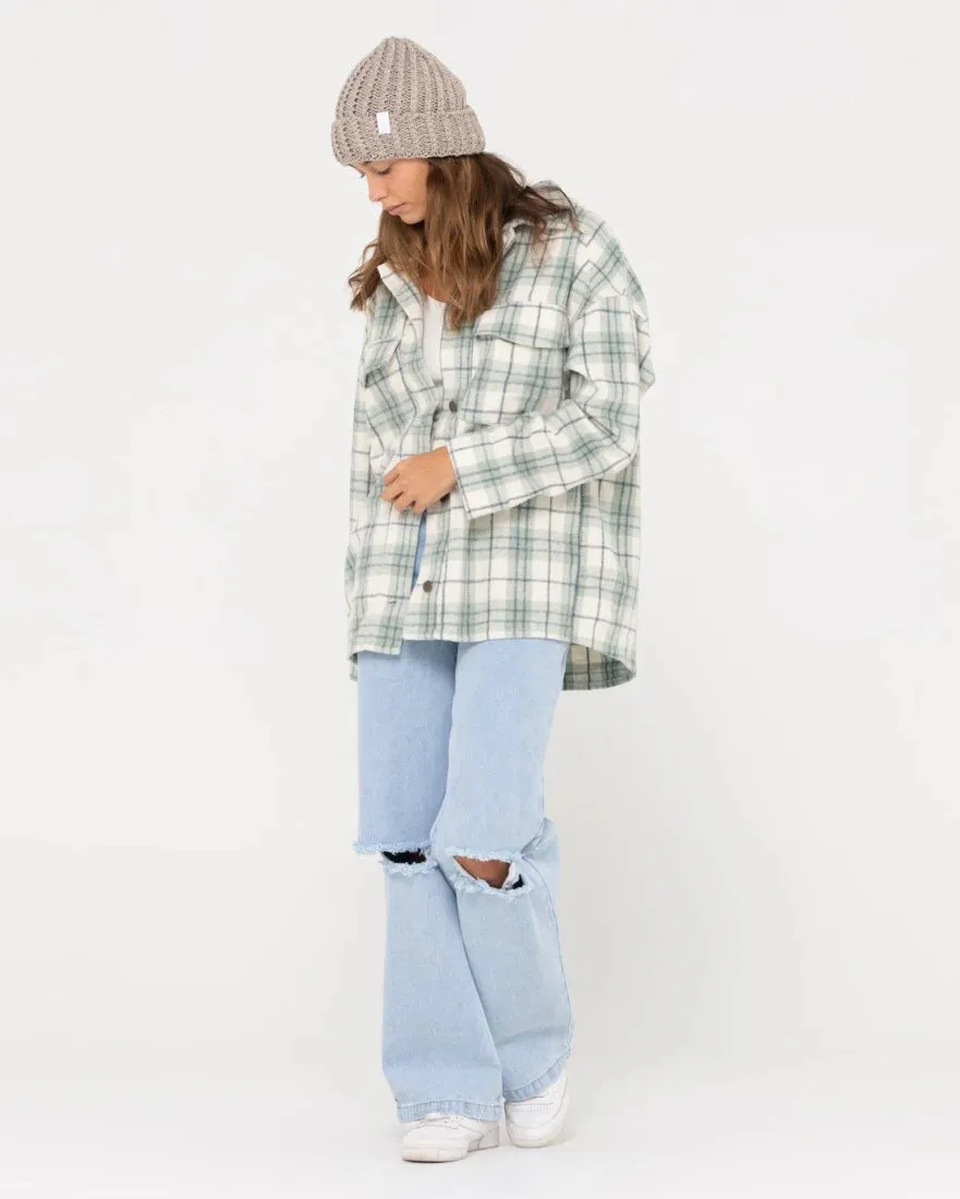 Stemming Long Sleeve Plaid Over Shirt - Faded Pistachio