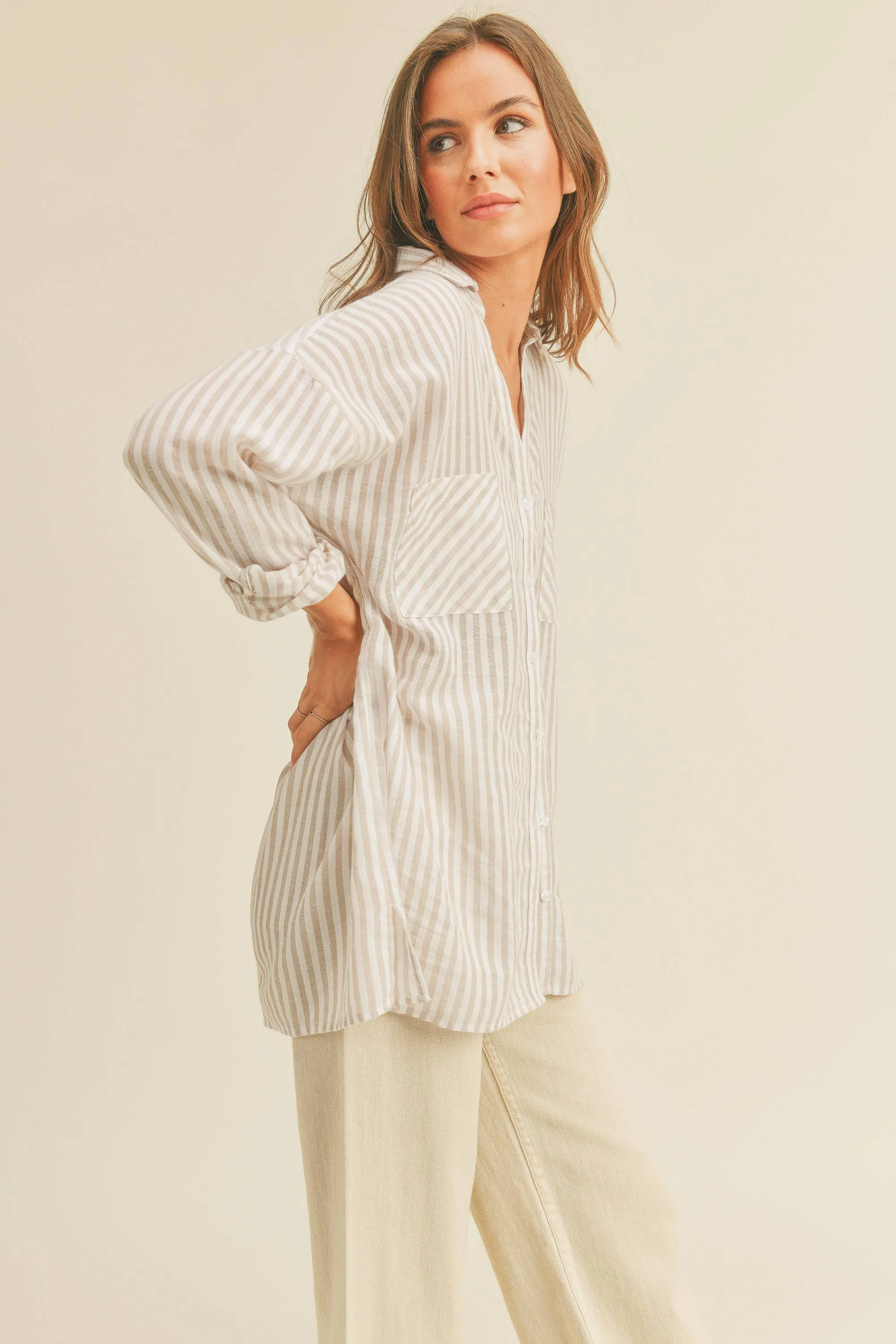 STRIPED BUTTON DOWN SHIRT