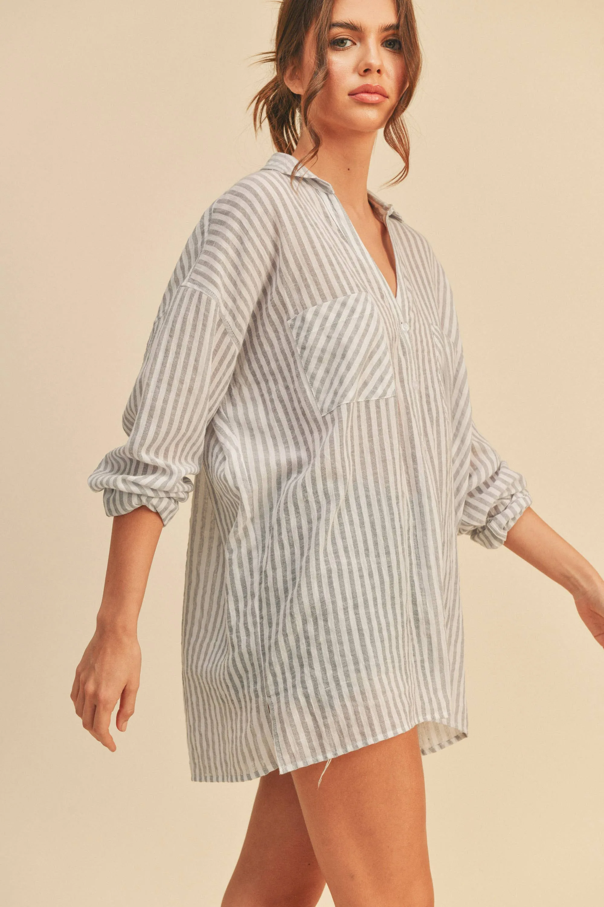 STRIPED BUTTON DOWN SHIRT