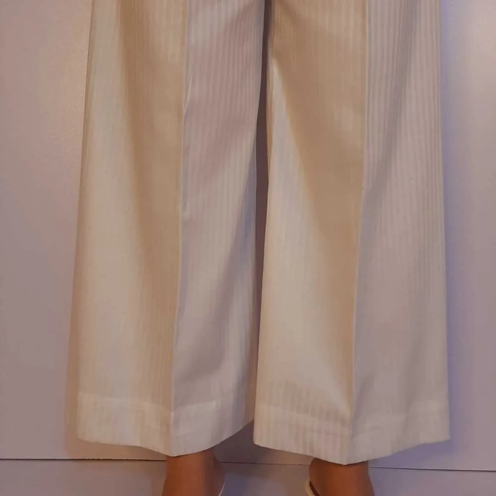 Striped Cotton Palazzo - White - ZT523