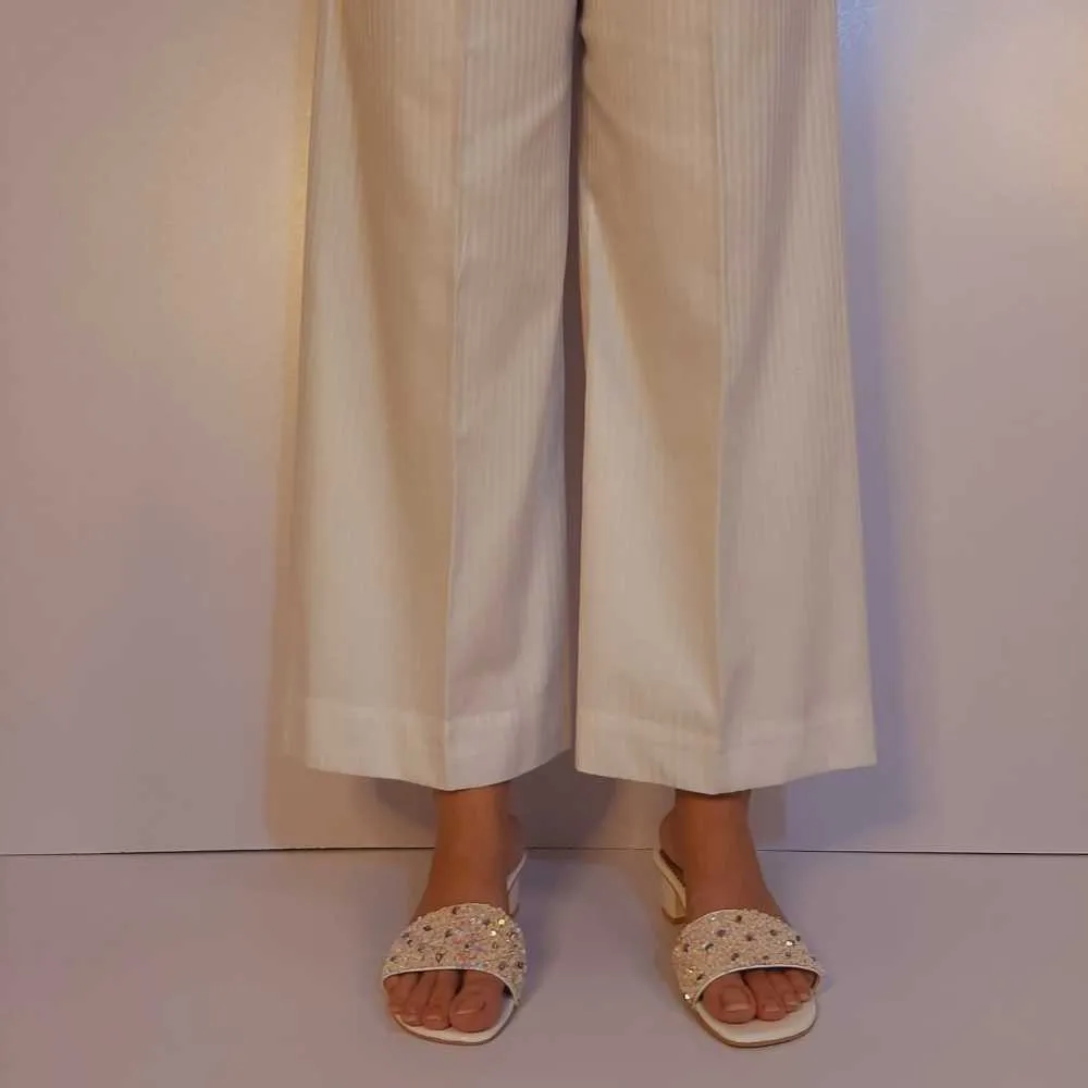 Striped Cotton Palazzo - White - ZT523