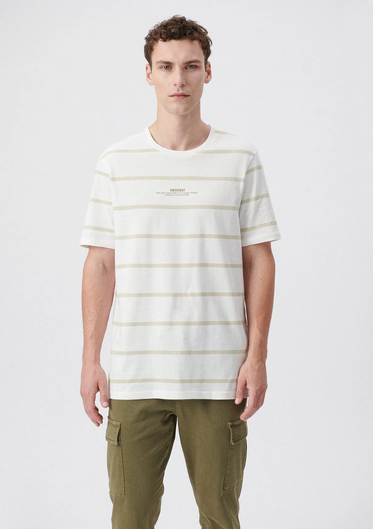 Striped Crew Neck Beige T-Shirt