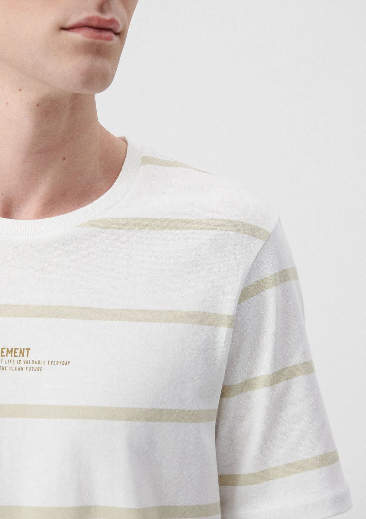 Striped Crew Neck Beige T-Shirt