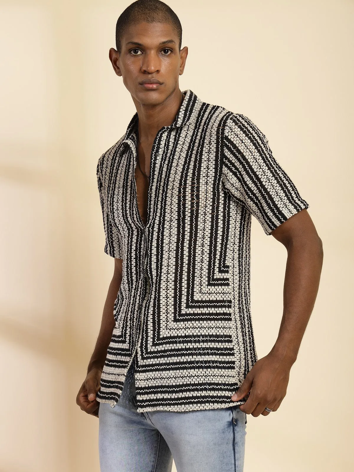 Striped Zig-Zag Pattern Crochet Shirt