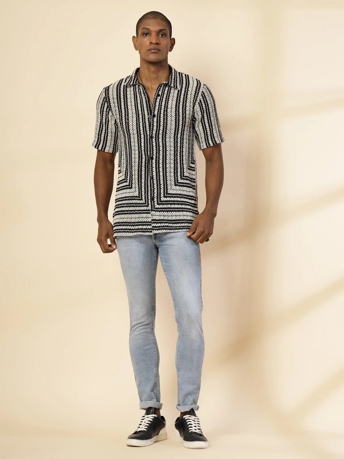 Striped Zig-Zag Pattern Crochet Shirt