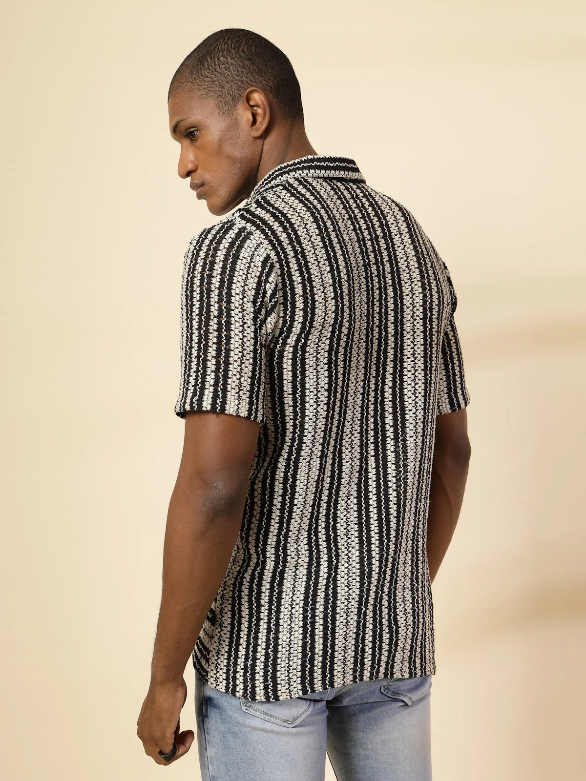 Striped Zig-Zag Pattern Crochet Shirt