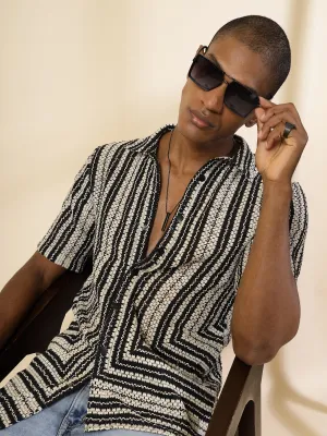 Striped Zig-Zag Pattern Crochet Shirt