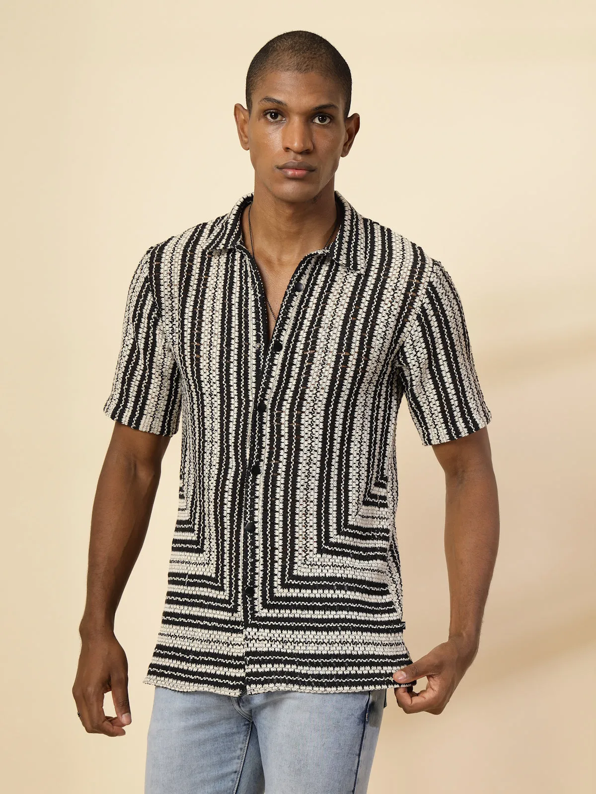 Striped Zig-Zag Pattern Crochet Shirt