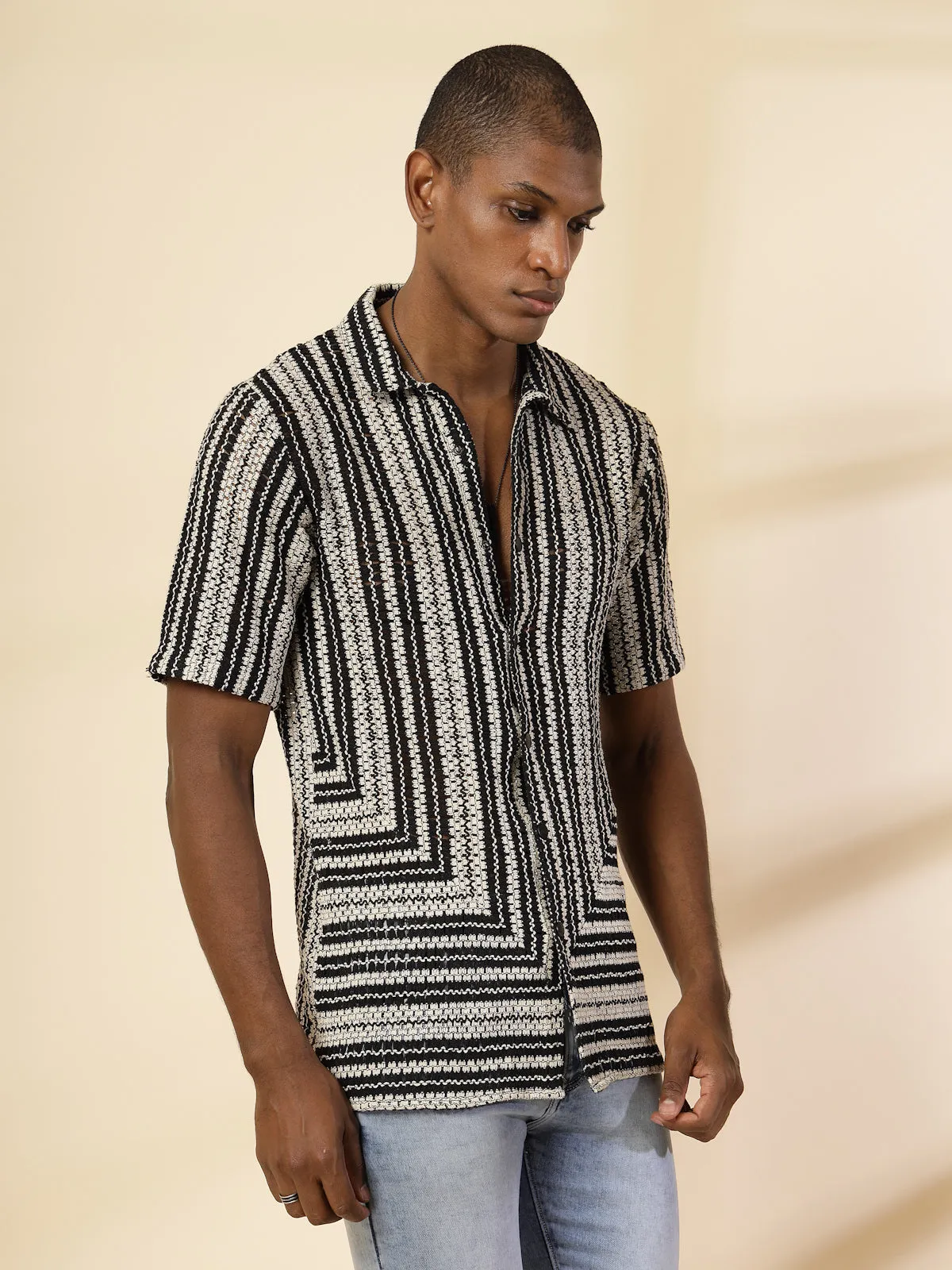 Striped Zig-Zag Pattern Crochet Shirt