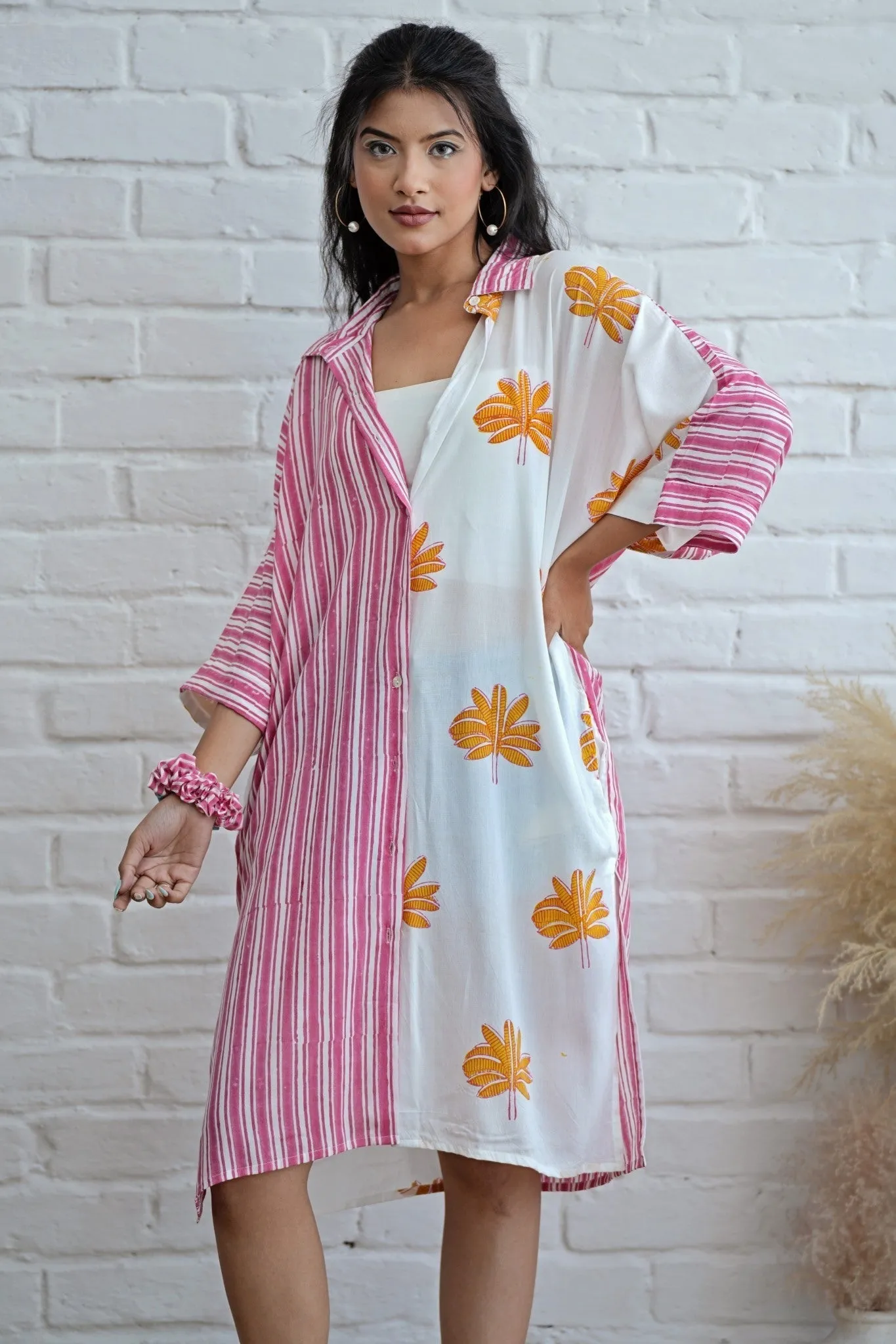 Teresa in Pink Hand Block Printed Oversize Shirt