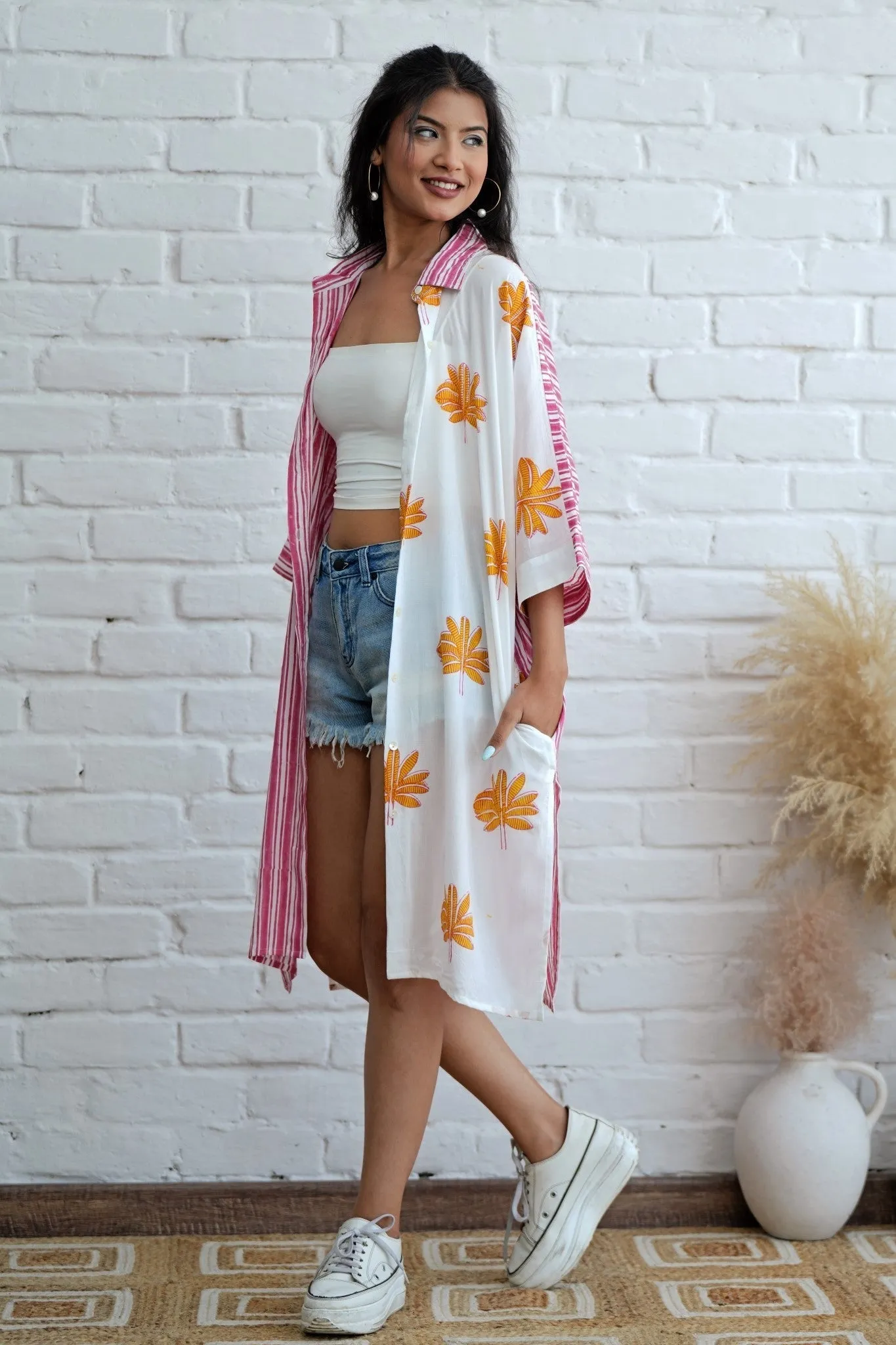 Teresa in Pink Hand Block Printed Oversize Shirt