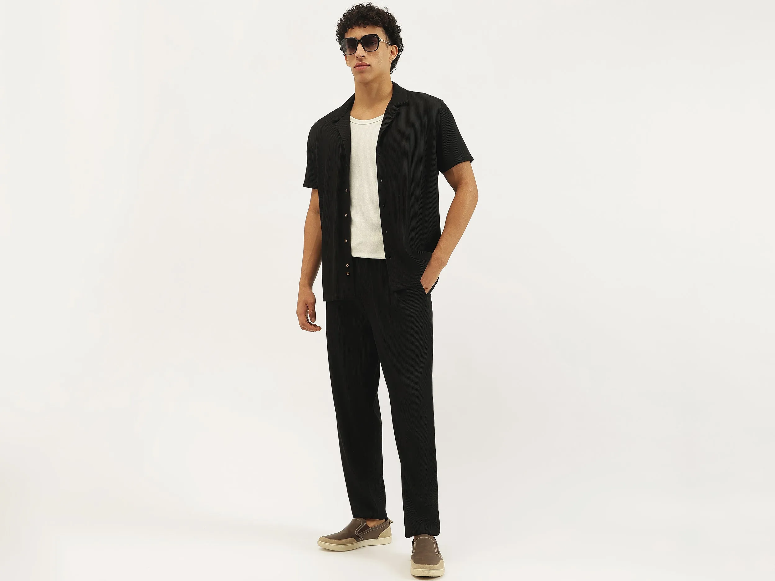 Textured Relaxed Fit Trousers